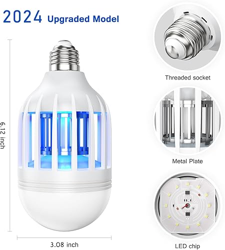 Miniatura 7 de Bulbo matamoscas 2 en 1, lámpara mata mosquitos electrónico LED mata insectos y moscas, luz de porche para entrada, puerta, pasillo, balcón y patio