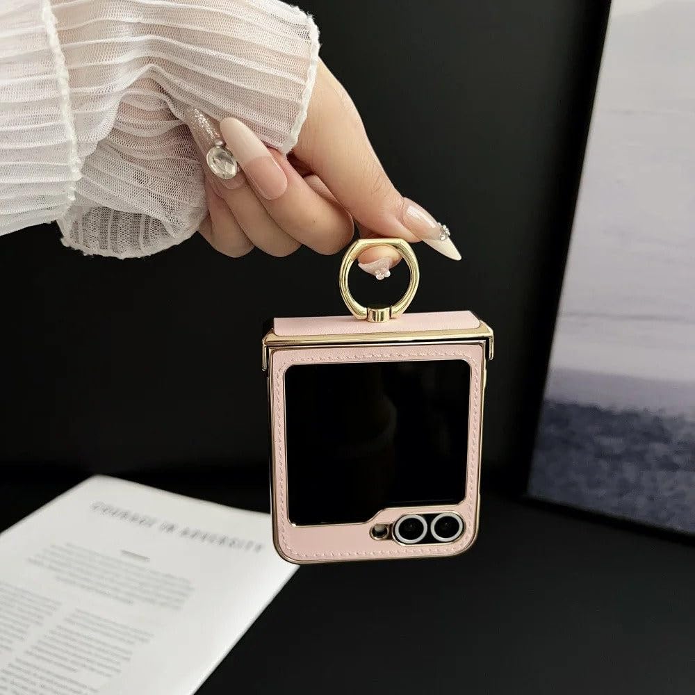 Funda magnética de Cuero con Soporte de Anillo para Samsung Galaxy Z Flip 6, 5, 4 y 3, con protección de bisagra, Color Rosa, para Samsung Galaxy Z Flip3 5G