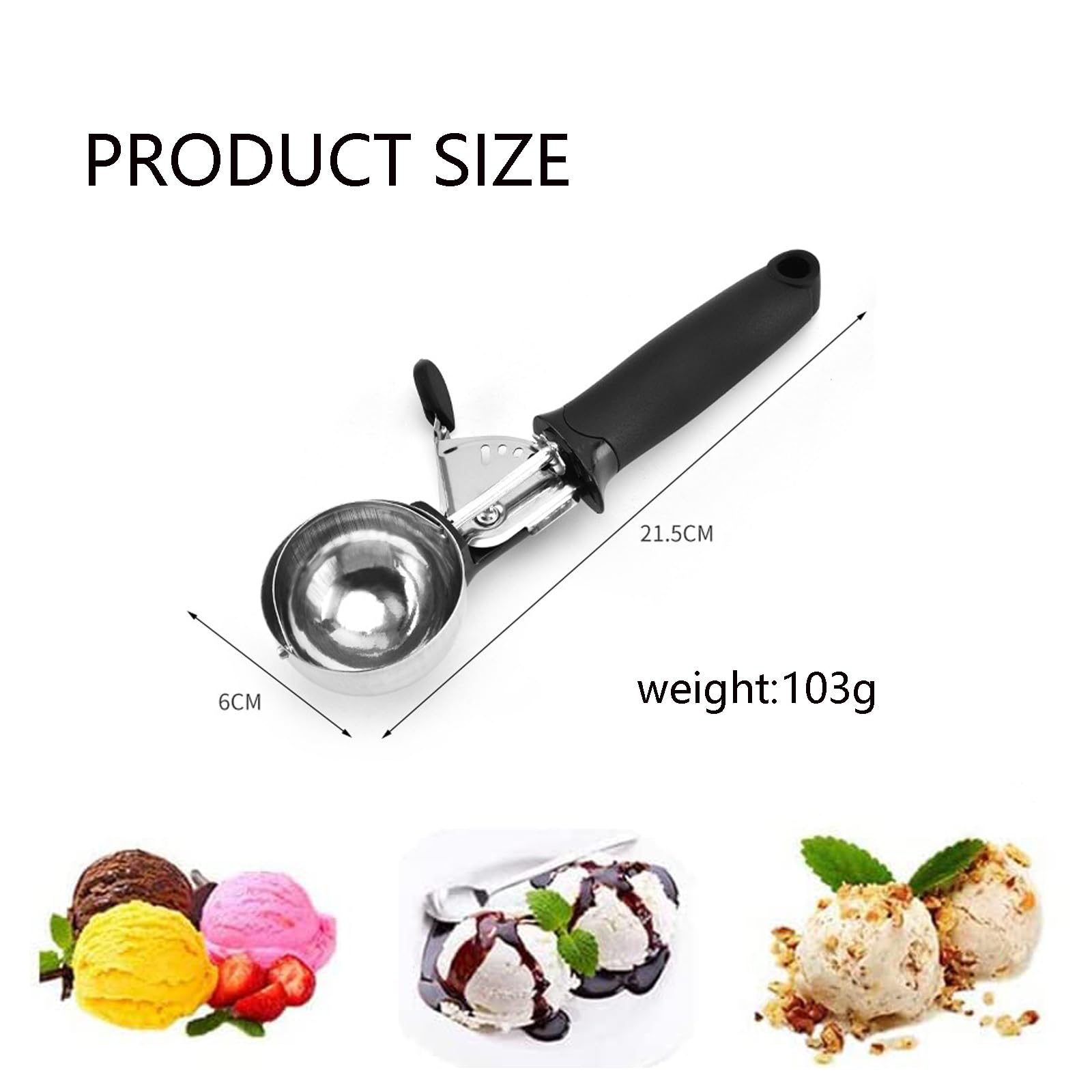 BNFGD Ice Cream Scoop Large Sized (6cm) Stainless Steel Cookie Scoop for Ice Cream with Easy Trigger Release Good Grips for Mashed Potato Meatballs - Image 2