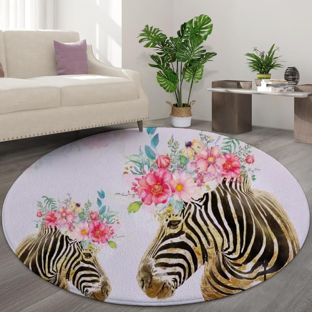 Tapis rond moelleux motif floral nordique 3D pour réchauffer votre chambre