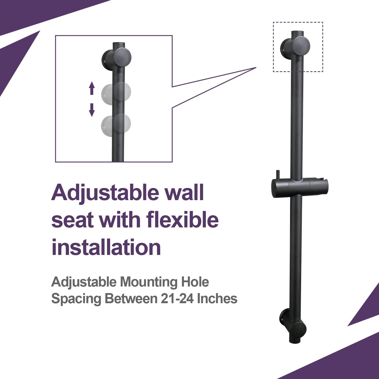 Shower Slide Bar 24 Inch for Bathroom with 360° Adjustable Handheld Shower Holder Stainless Steel Wall Mount Sliding Bar, Matte Black