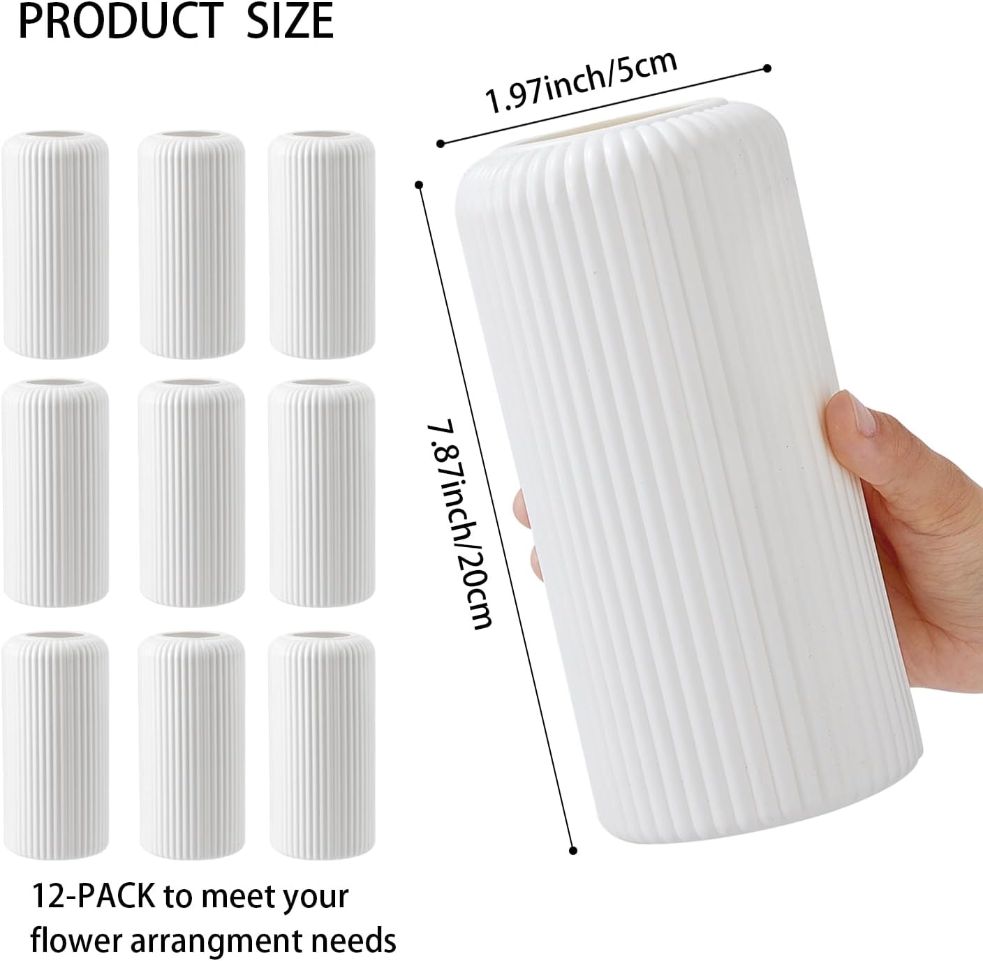 12 Pack Composite Plastic Flower Vase Bulk, 7.9" Plastic Vases for Centerpieces, White Unbreakable Vase for Centerpieces Wedding Home Table Decorations Formal Dinners