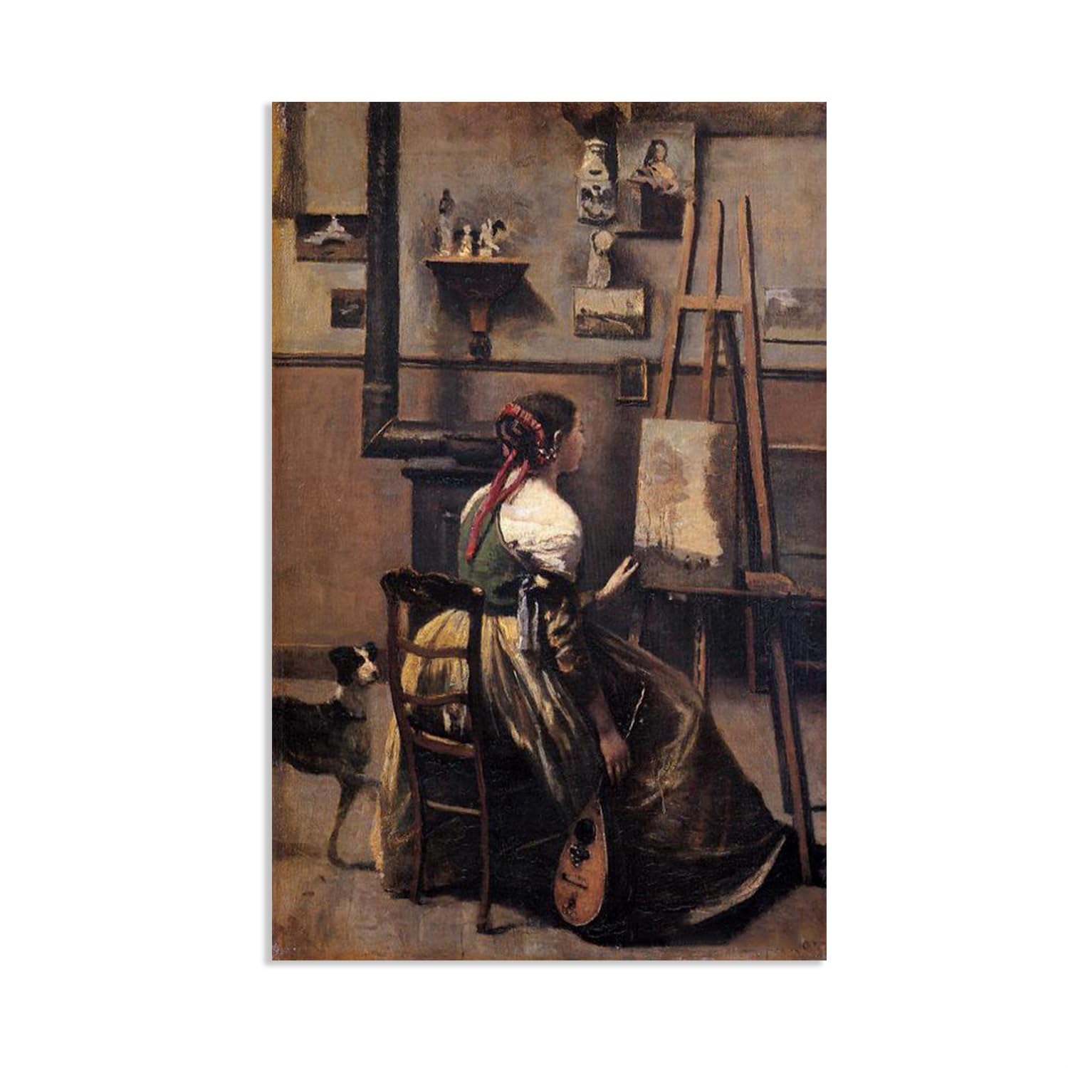 Hau3sh3a Jean Baptiste Camille Corot Wall Art The Artist's Studio Canvas Picture Serene Landscape Reproduction Wall Decor for Living Room Bedroom Office Home Decor45x30cm(18x12in) poster
