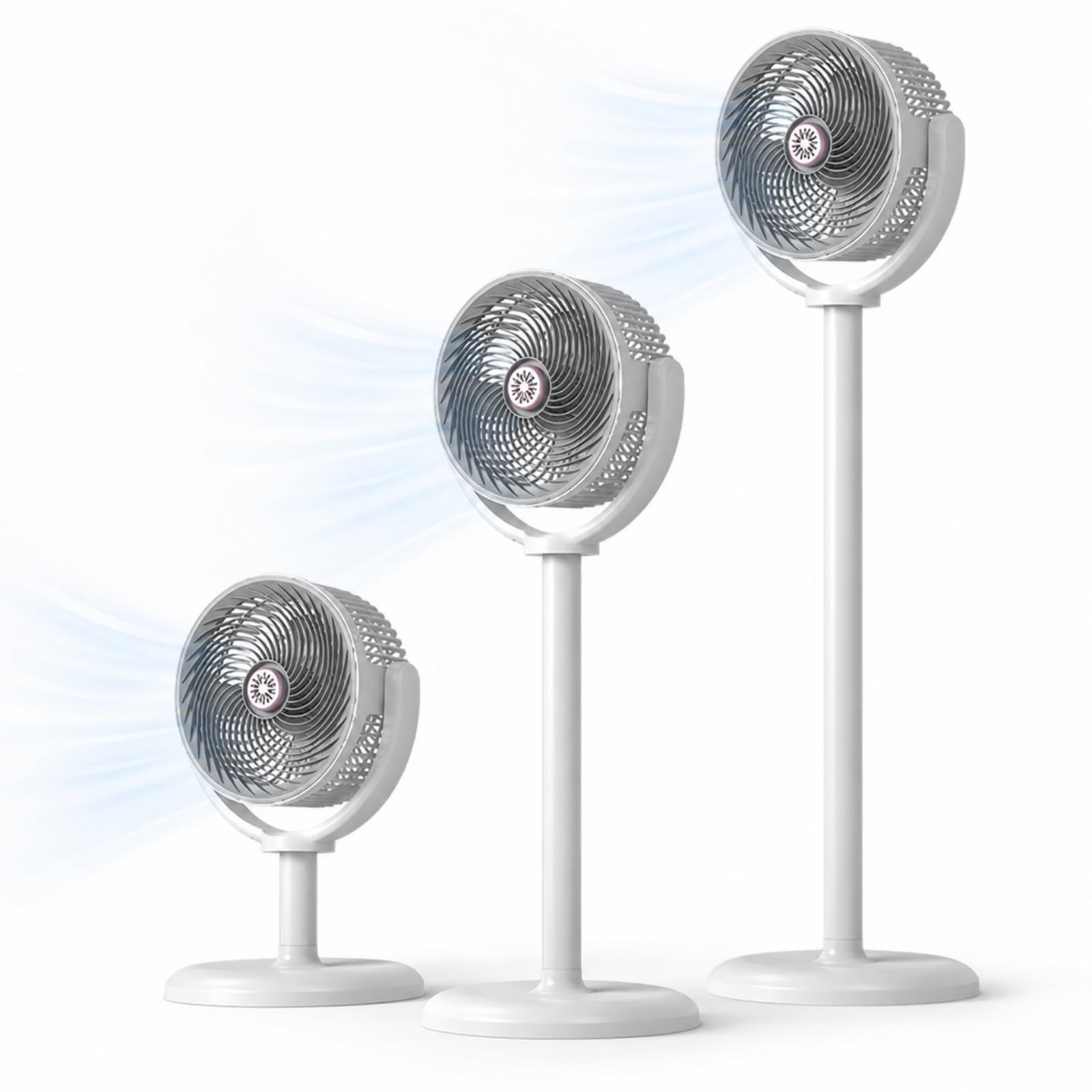 Ventilateur Colonne D'Intérieur Rechargeable, Ventilateur Sur Pied Oscillant Hauteur Réglable, Circulateur D'Air 5 Vitesses avec Minuterie et Télécommande pour Bureau, Chambre, Salon, Cuisine ，Blanc-B