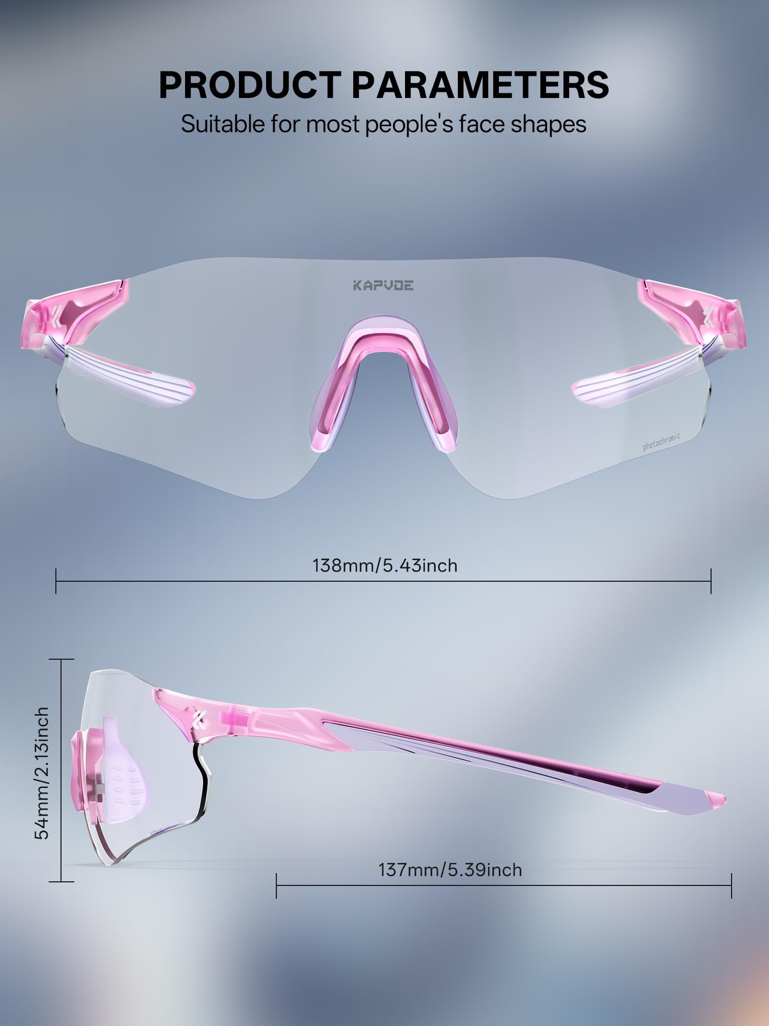 KAPVOE Gafas de Sol Deportivas Fotocromáticas para Hombre Mujer, Gafas UV400 sin Marco 22g con Almohadilla Nasal de Silicona Ajustable, Running Ciclismo Béisbol Conducción K108