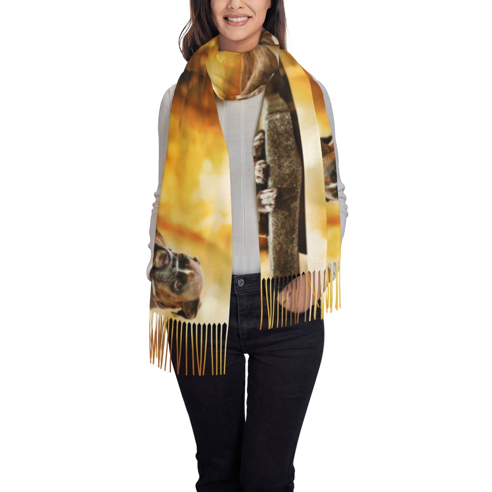 ANGYANG Scarf Boxer Dogs Autumn Pets Brown Boxer Forest Dogs Womens Large Soft Cashmere Feel Shawls Wraps Light Stole 192x75 cm