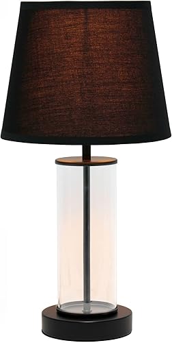 Miniatura 2 de Simple Designs LT2081-BOB - Lámpara de mesita de noche pequeña de metal y cristal transparente, base negra con pantalla negra