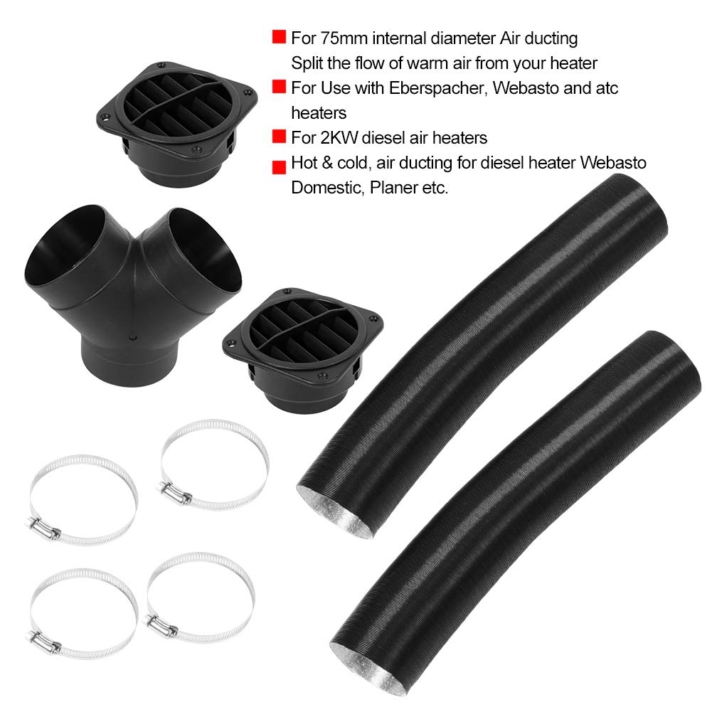 Amazon.com: Qiilu Car Heater Duct Vent, 75mm Car Heater Pipe Ducting Warm  Air Vent Outlet Kits for Webasto/Eberspacher 102114340000 : Automotive