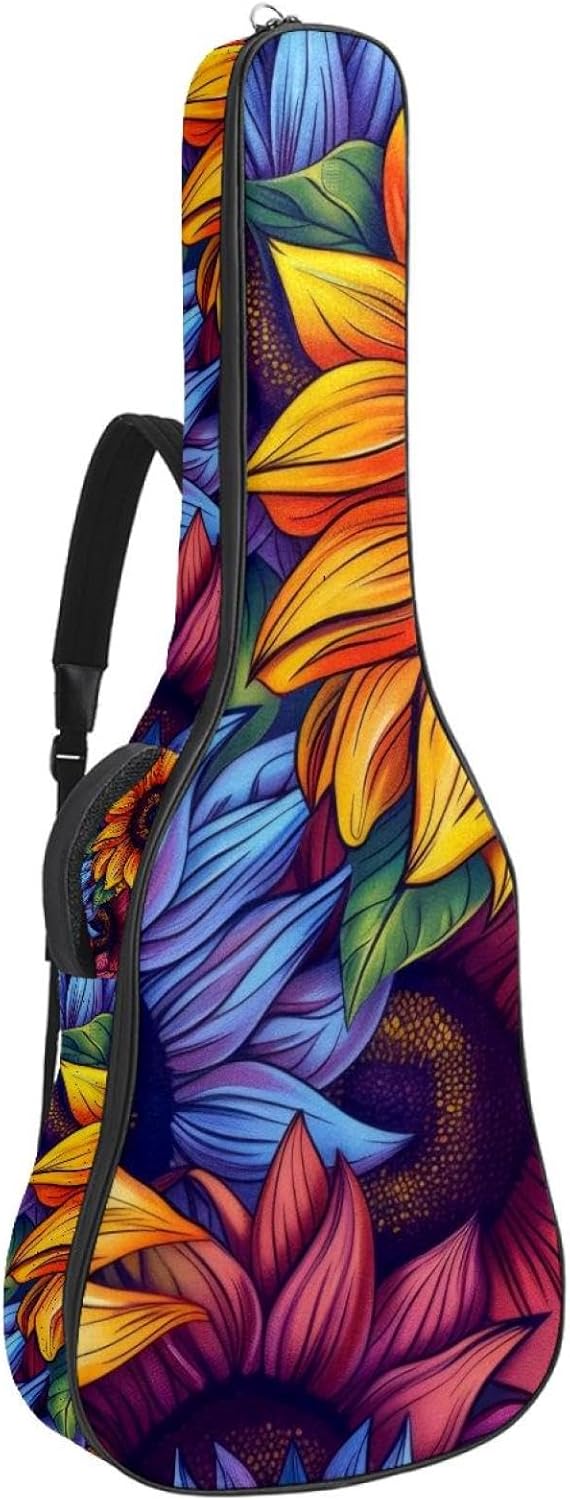 40 41 42 Inch Guitar Bags, Waterproof Padded Acoustic Guitar Case Backpack with Adjustable Shoulder Strap & Pockets, Seamless Colorful Sunflowers