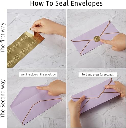 Miniatura 10 de Paquete de 100 sobres de negocios #10 con borde dorado, sobres estándar autosellados con calcomanías doradas para oficina, cheques, correo de