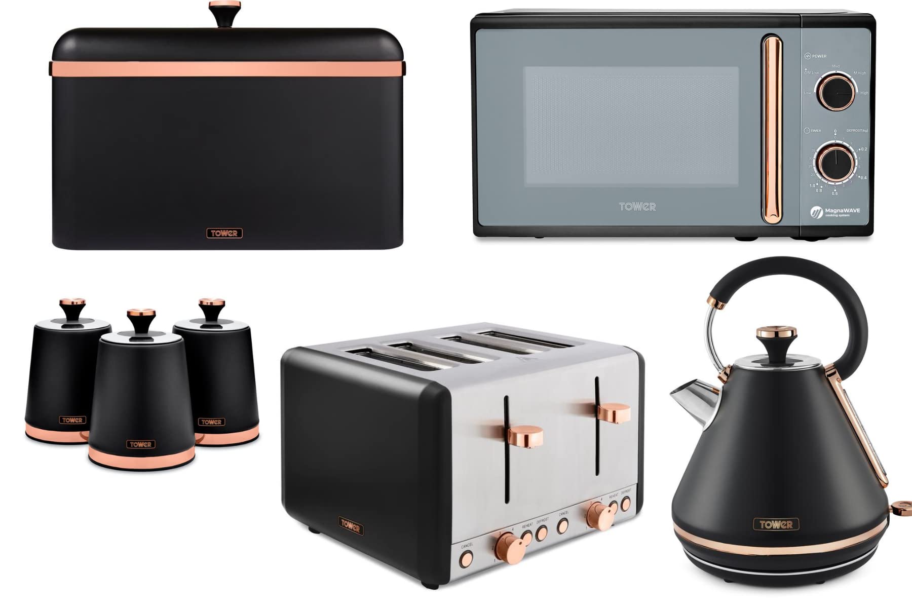 Tower Cavaletto Black & Rose Gold Kitchen Set of 7 Including Pyramid