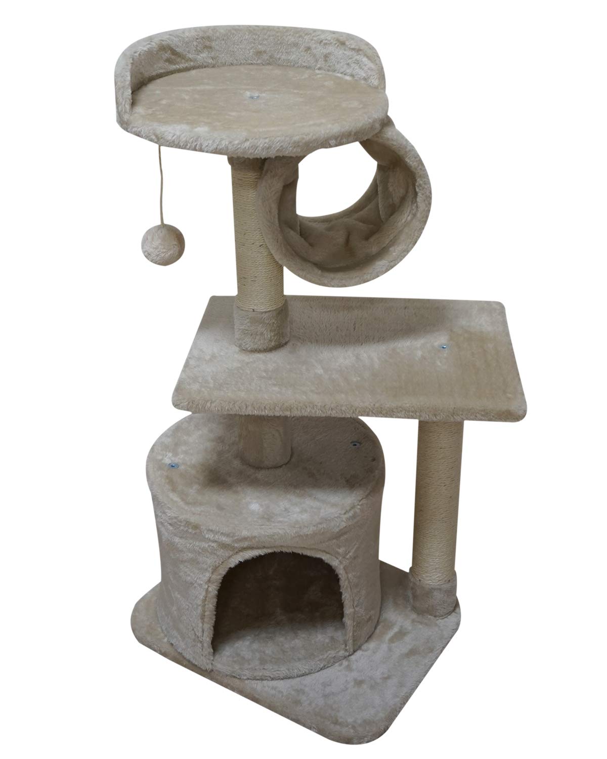 FISH&NAP US01M Cute Cat Tree for Indoor Cat Tower Cat Condo Sisal Scratching Posts with Jump Platform and Cat Ring Cat Furniture Activity Center Kitten Play House Beige