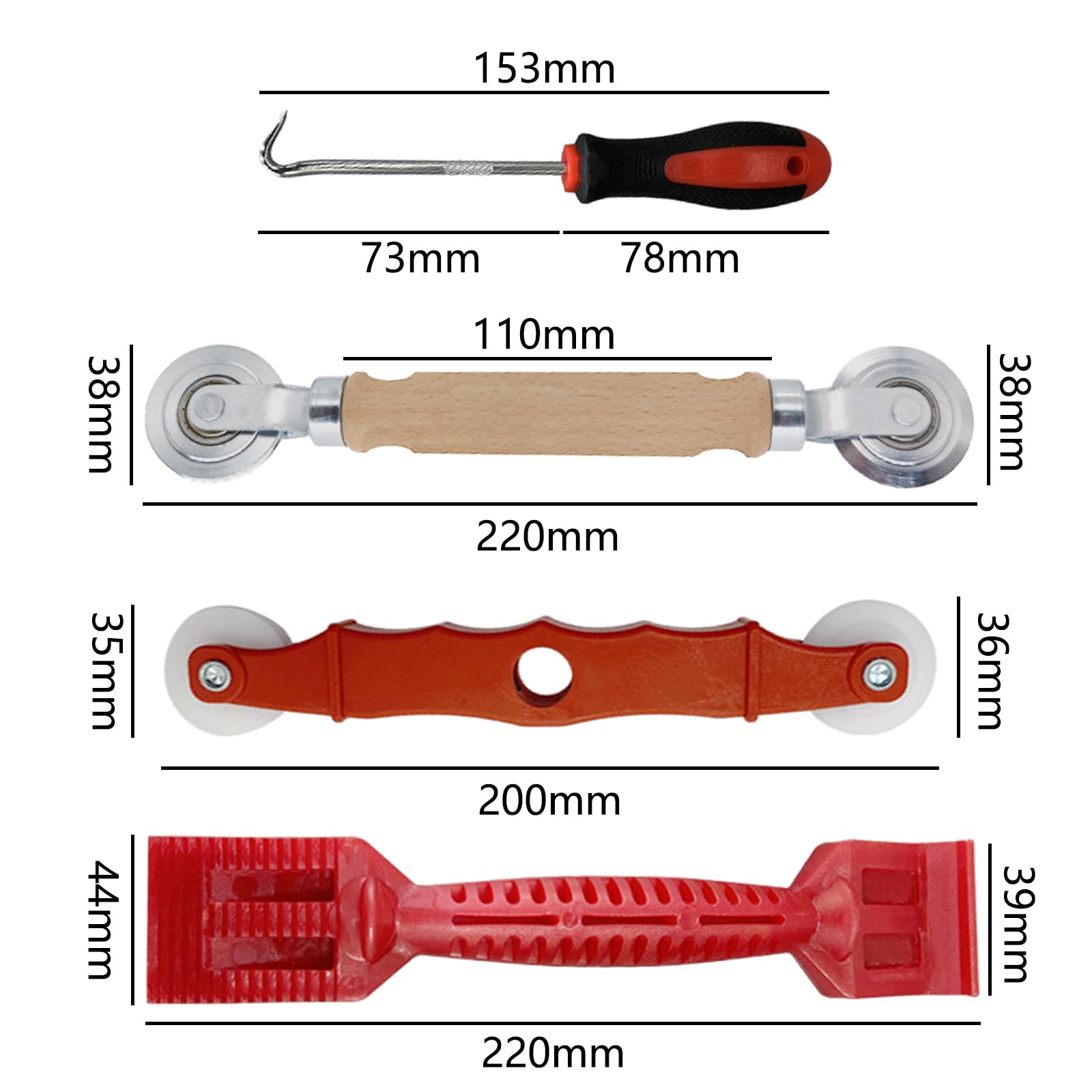 Wjelet 4 Pcs Window Fitting Tools, Window Glazing Tools, Curved Shovel, Leather Strip Press Wheel - Image 2