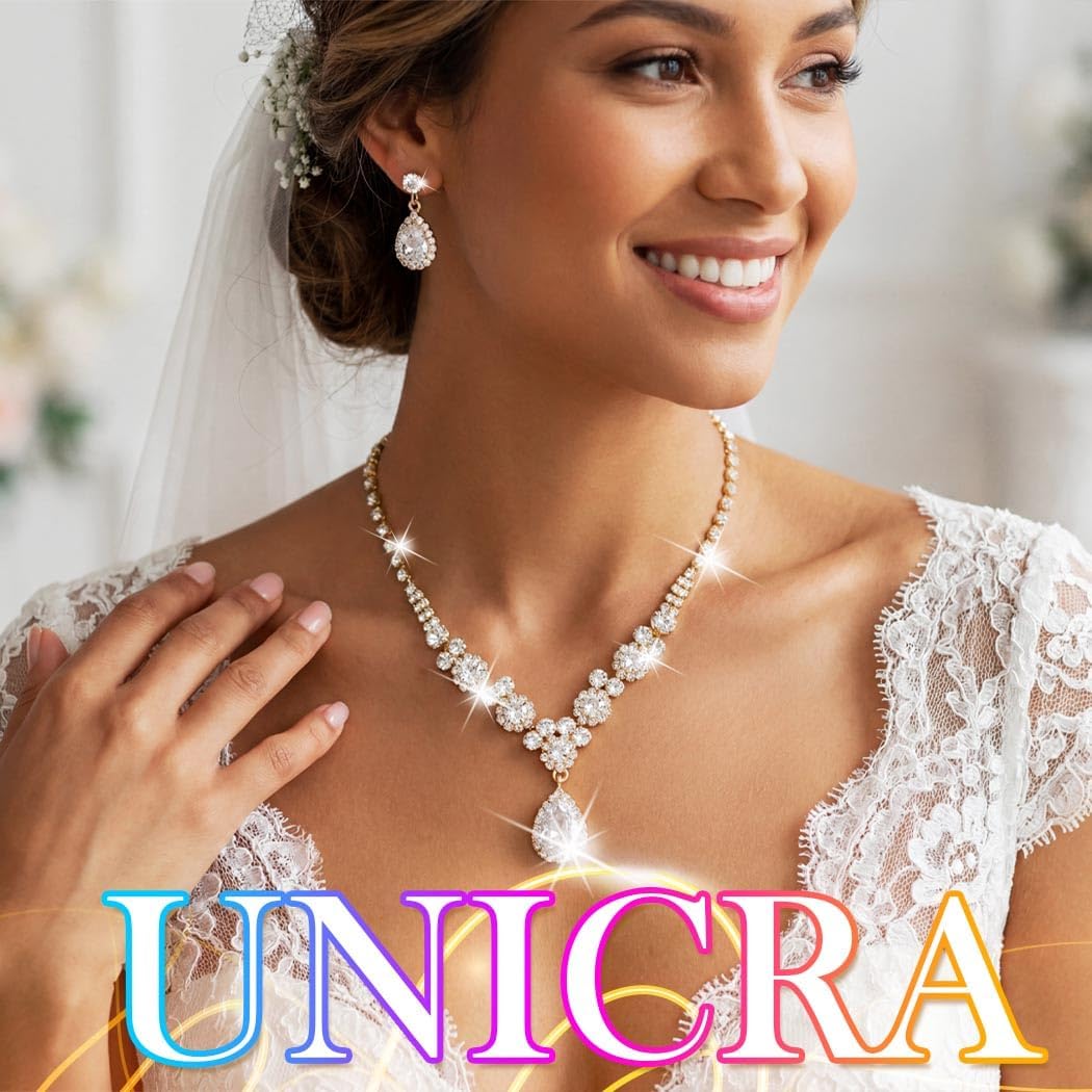 Unicra Bride Silver Bridal Necklace Earrings Set Crystal Bridal Wedding Jewelry Set Rhinestone Choker Necklace for Women and Brides