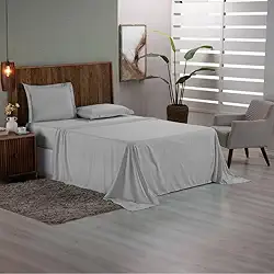 Lençol sem Elástico Cores Lisas Vários Tamanhos Micropercal 400 fios. (Cinza, Solteiro)