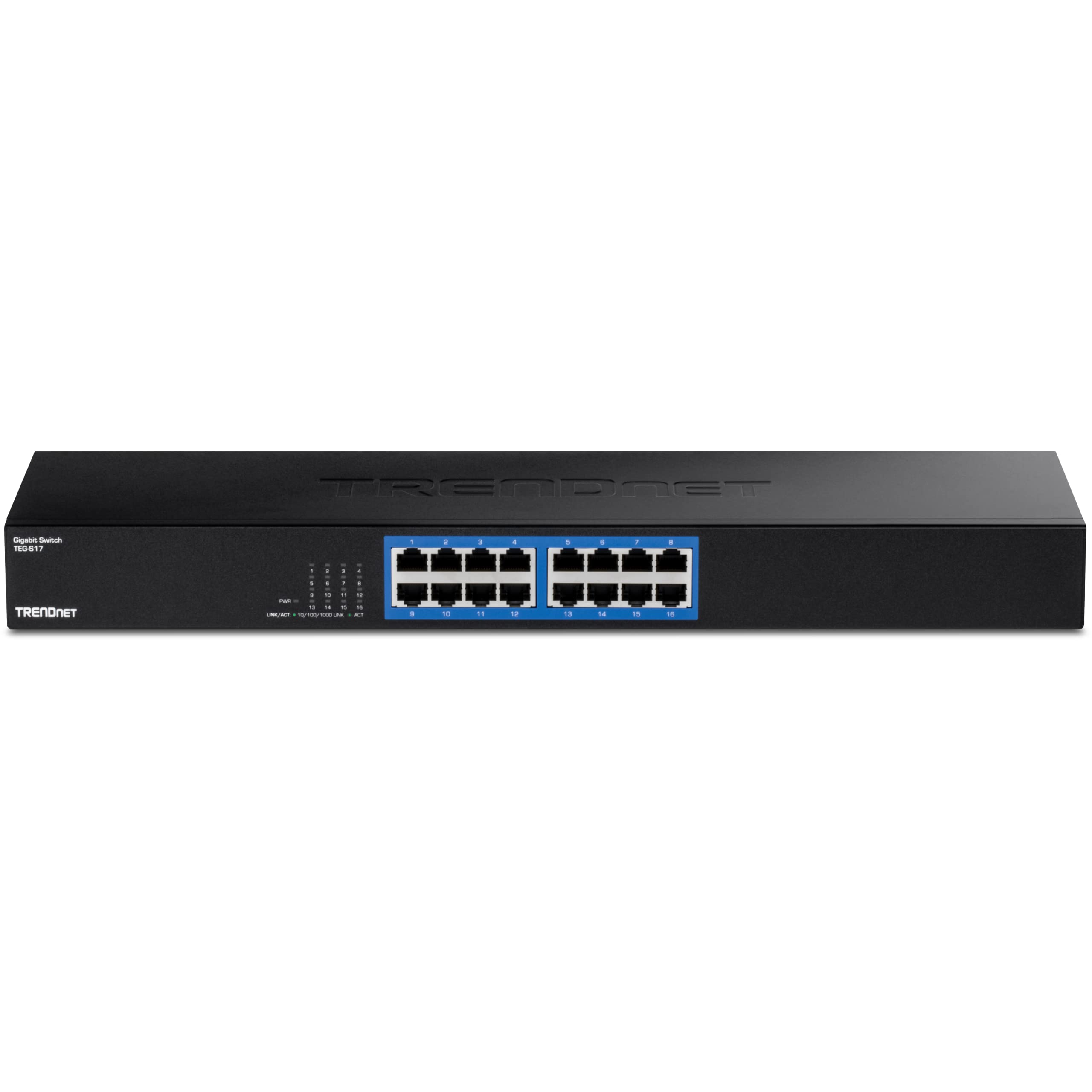 TRENDnet, TEG-S17, Commutateur Gigabit 16 Ports, 16 Ports Gigabit RJ-45, capacité de Commutation 32 Gbit/s, Conception sans Ventilateur, boîtier métallique, Alimentation Interne, Noir