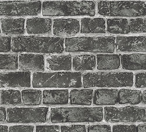 A.S. Création Papier Peint Brique Elements Papier peint intissé 10.05 m x 0.53 m Noir Gris Fabriqué en Allemagne 306822 30682-2