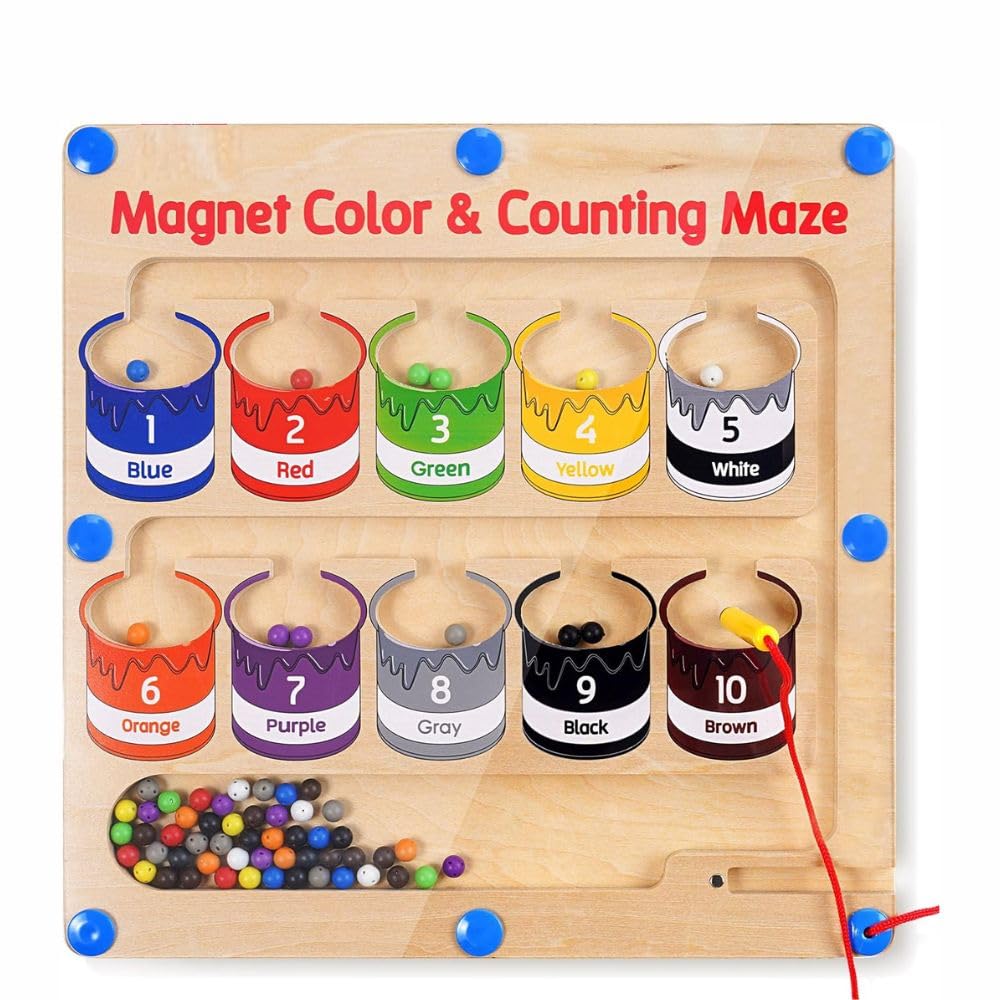 Bliss Hues Magnetic Color And Number Maze Board Puzzle Counting, Matching And Fine Motor Skills Activity Toy For Toddlers (Color Box) - Multicolor