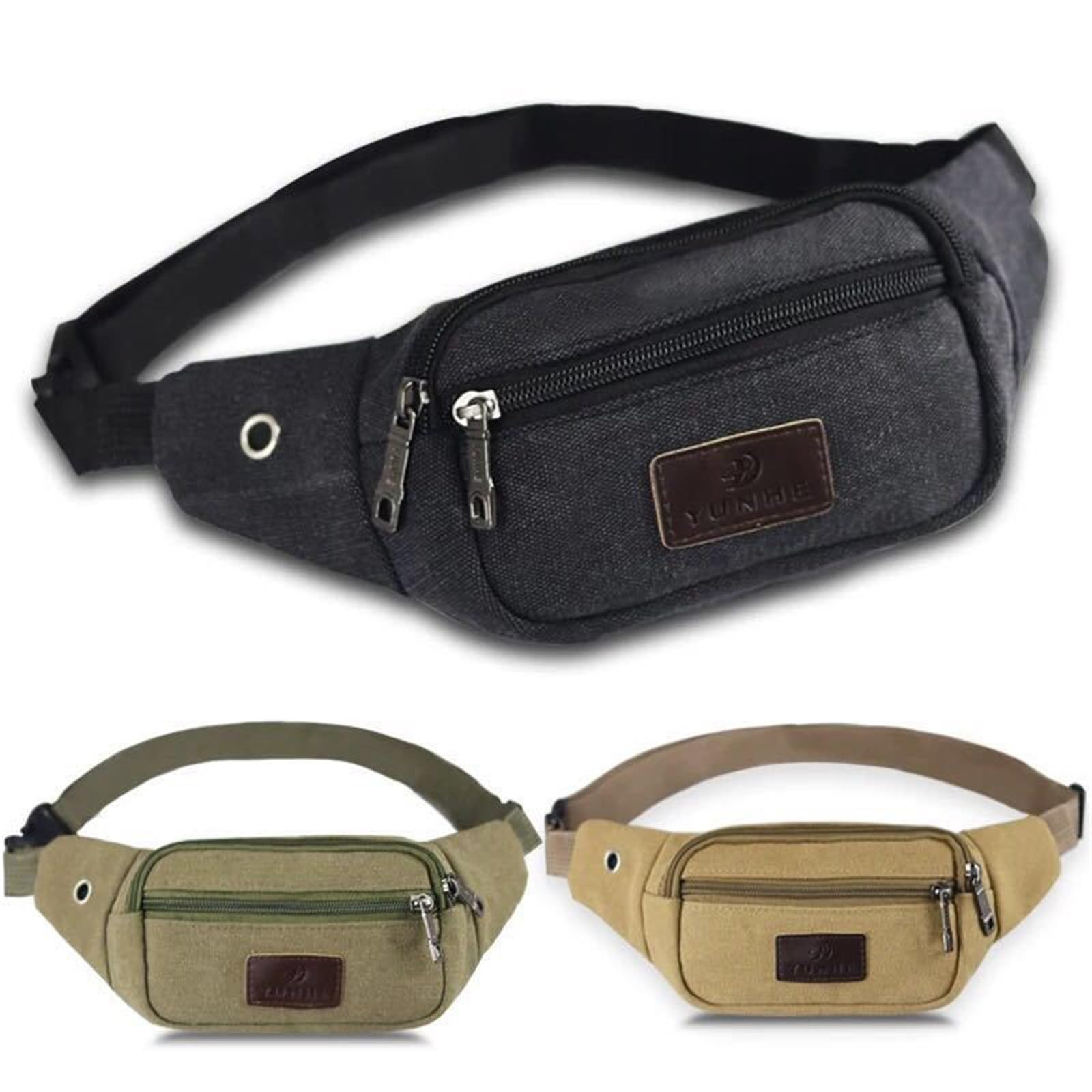 Riñonera de Lona for Hombre, Bolso Pecho Deportivo con múltiples Compartimentos, pequeño Tela, teléfono móvil, Fitness, Cartera Multifuncional para Walking, Deporte(Coffee)