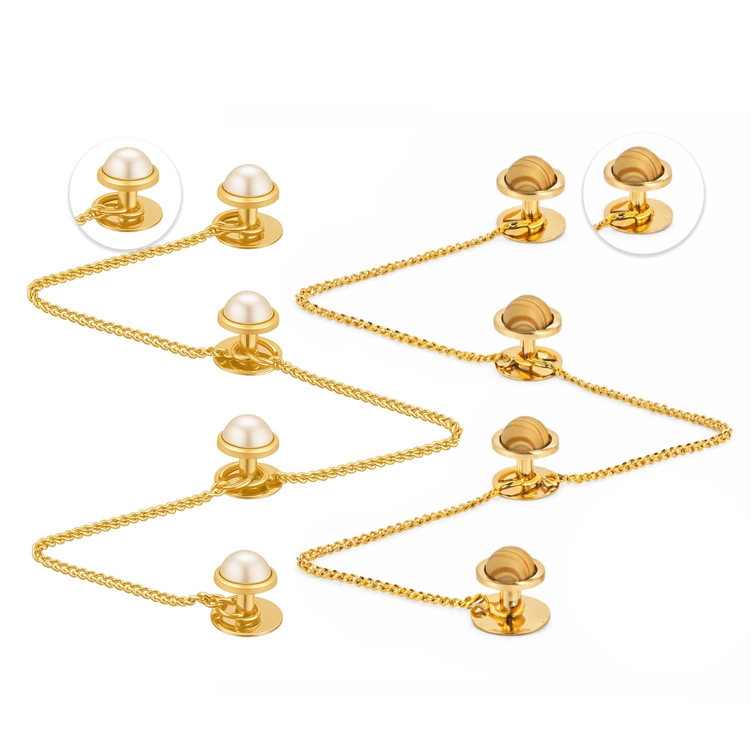 vama FASHIONS 2 Set Traditional Gold & Silver Plated White Stone Studded Kurta Buttons With Chain Cufflinks Studs Combo For Women & Men-picture-9