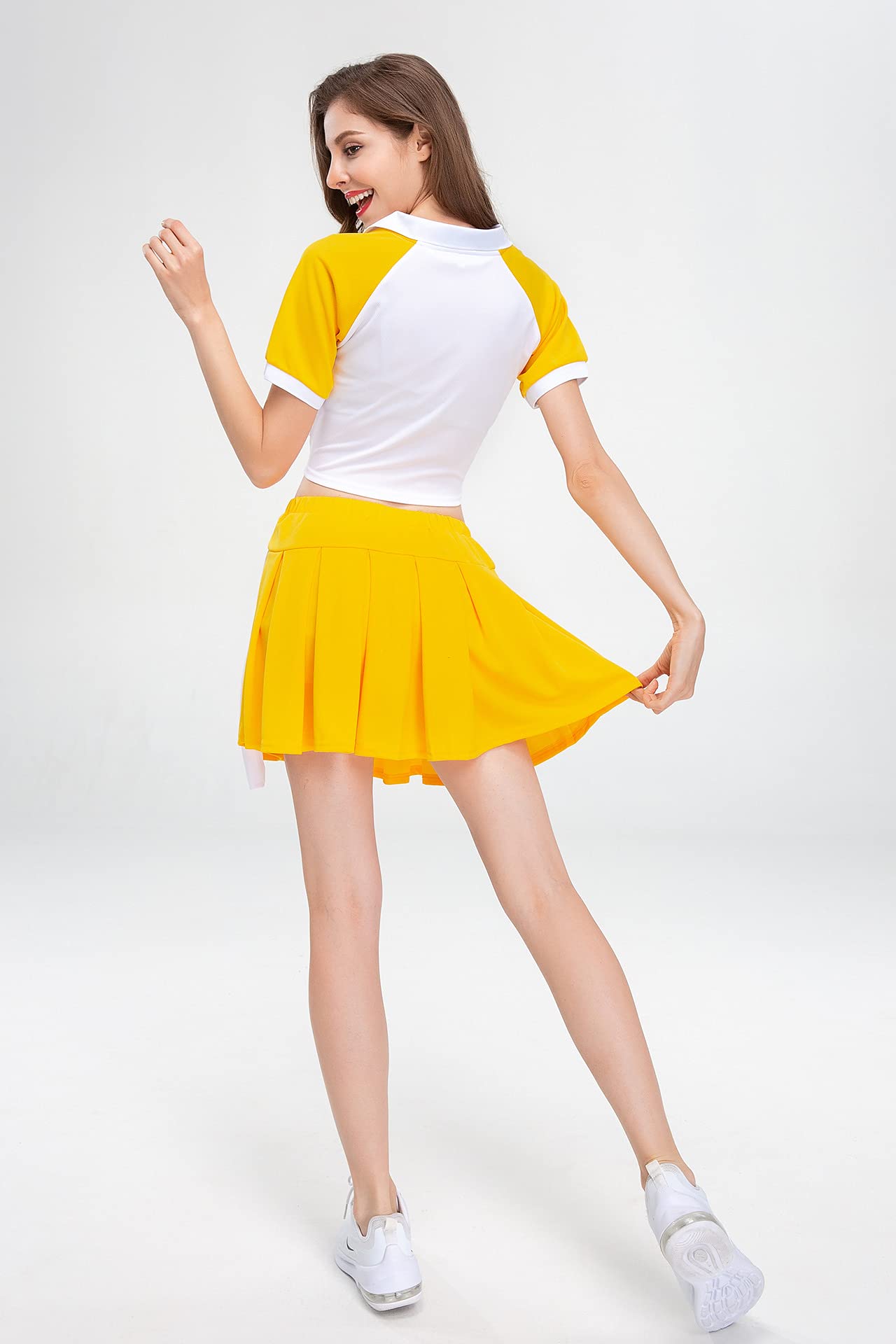 [超希少] 高校 チア服 白 黄色　コスプレ　チアリーディング Amazon.co.jp: SCLYX チアガール衣装 半袖 明るい黄色 白 イエロー