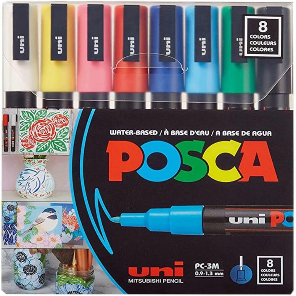 uni POSCA PC-3M Water-Based Paint Markers, Reversible Fine Tip, Assorted Colors, Pack Of…