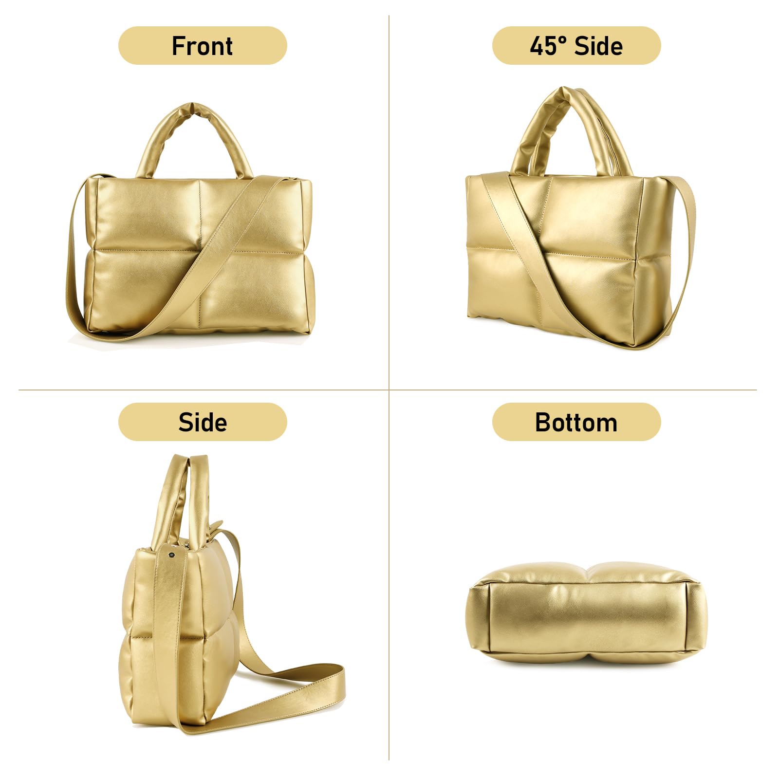CANOX acolchado bolsos de mano, bolso de hombro de cuero de la PU Puffer Tote Bag con cremallera, Crossbody bolso de hombro Hobo Bag para las mujeres