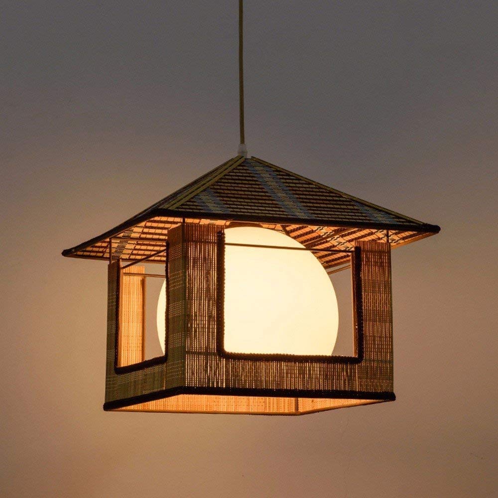 Lampa świetlna w stylu rustykalnym Lampa rattanowa Żyrandol Vintage Bambusowy pleciony Lekki charakter Lampa wisząca Średnica 36 * 29 cm Dekoracja restauracji Przytulna