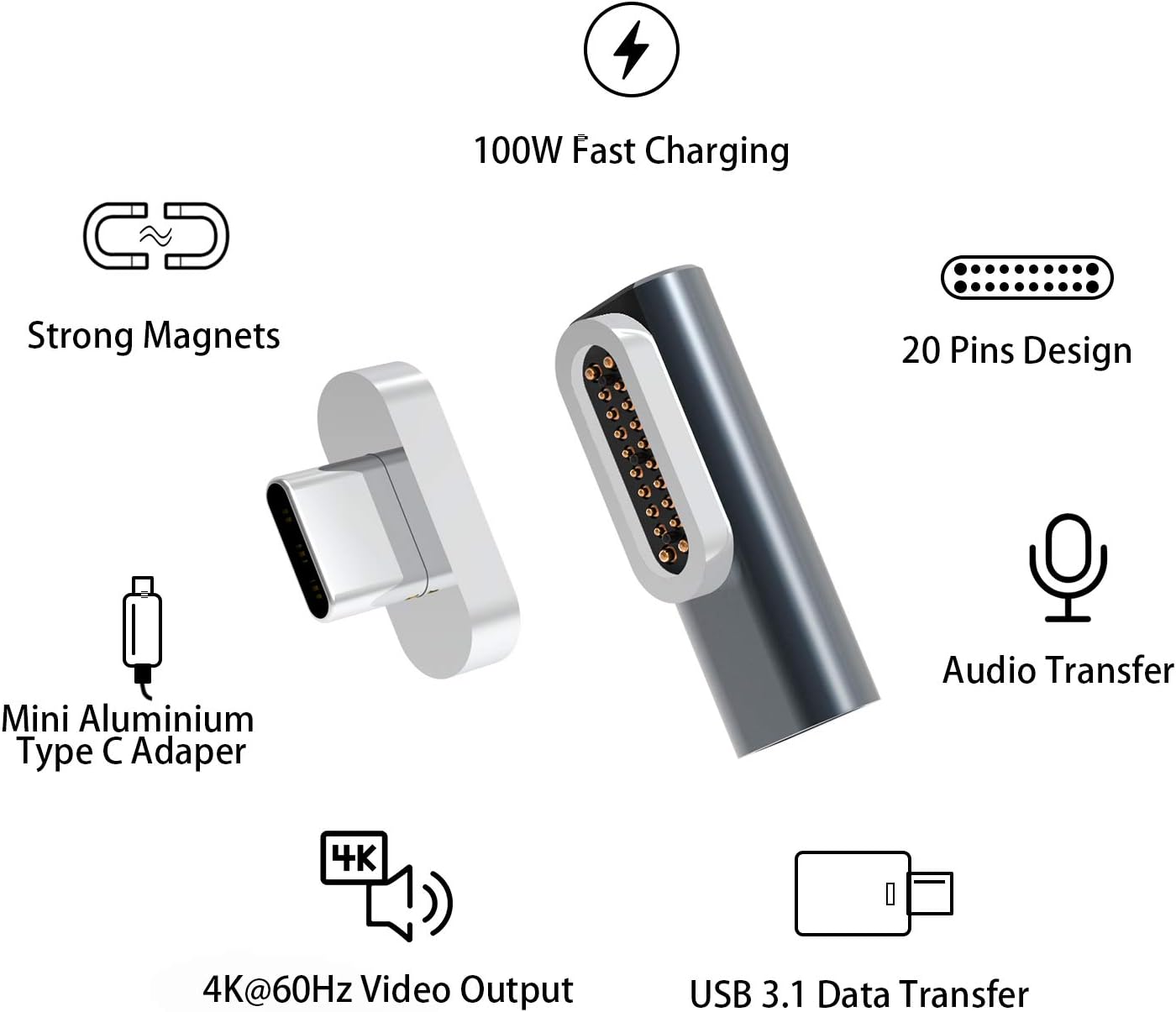 🛒 Flash Sale Magnetic USB C Adapter, LYARE 20Pins Type C Connector, Support PD 100W Charge, USB C 3.1 10Gbps Data Transfer, 4K@60Hz Video Output Compatible with MacBook Pro/Air 2018-2020 & iPad Pro Flash Sale Buy 1 get 1 Magnetic USB C Adapter, LYARE 20Pins Type C Connector, Support PD 100W Charge, USB C 3.1 10Gbps Data Transfer, 4K@60Hz Video Output Compatible with MacBook Pro/Air 2018-2020 & iPad Pro