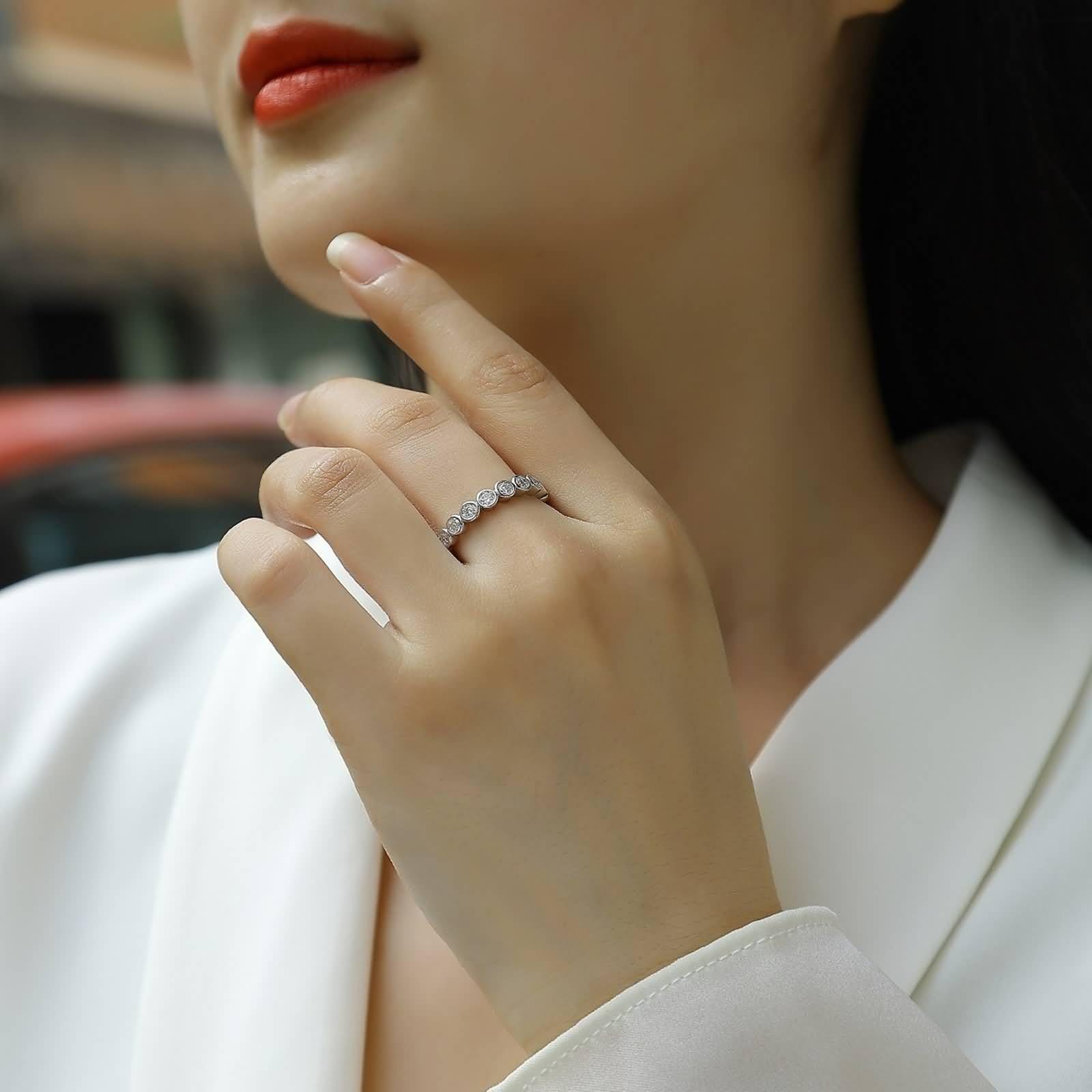 Anelli di fidanzamento, anelli di nozze 3 mm, in argento bianco 18 carati, misura 49 (15,6)