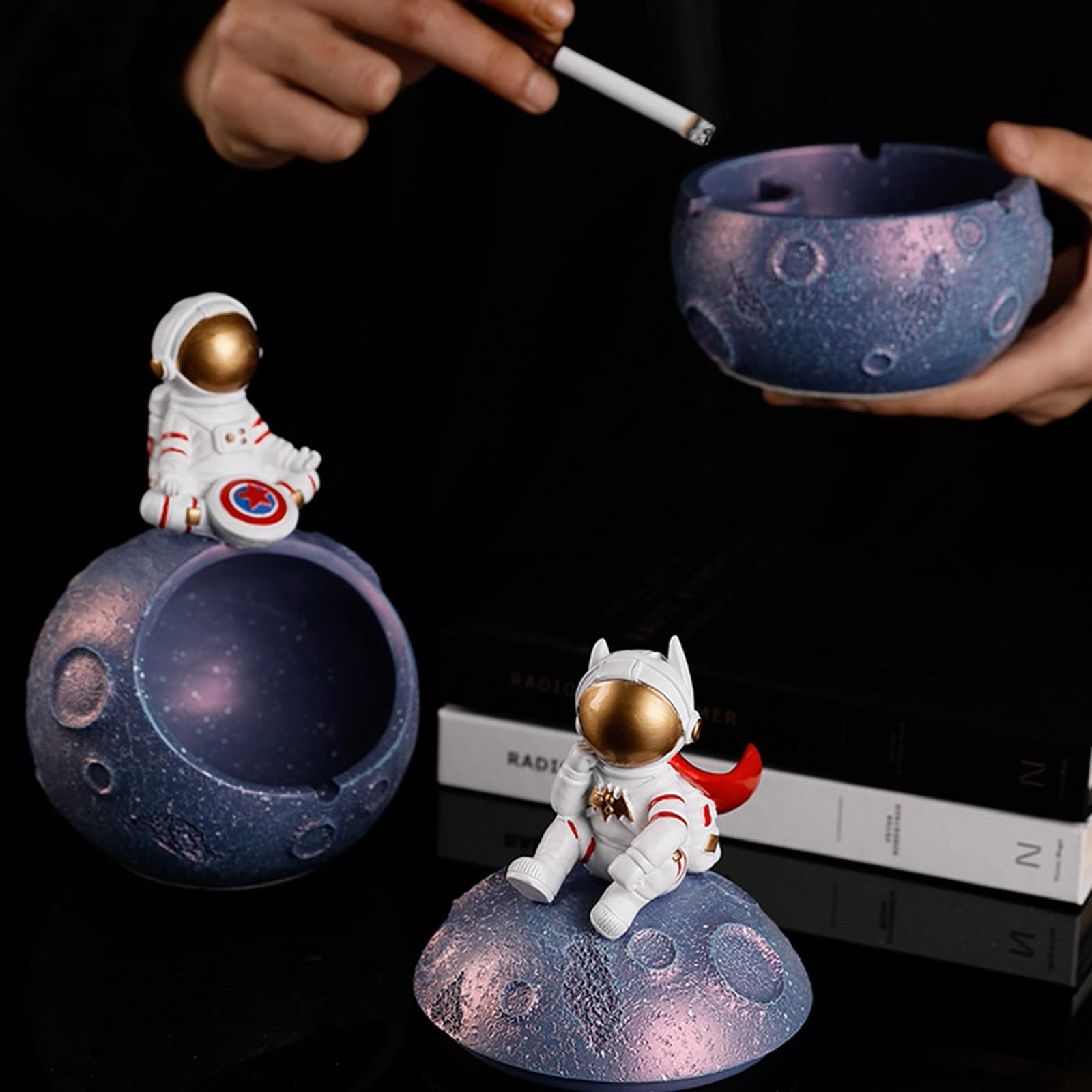Cendrier Béton Astronaute Lune Avec Couvercle – Anti-Odeur, Coupe-Vent, Design Déco Original Pour Maison & Bureau, Cendrier Extérieur Intérieur