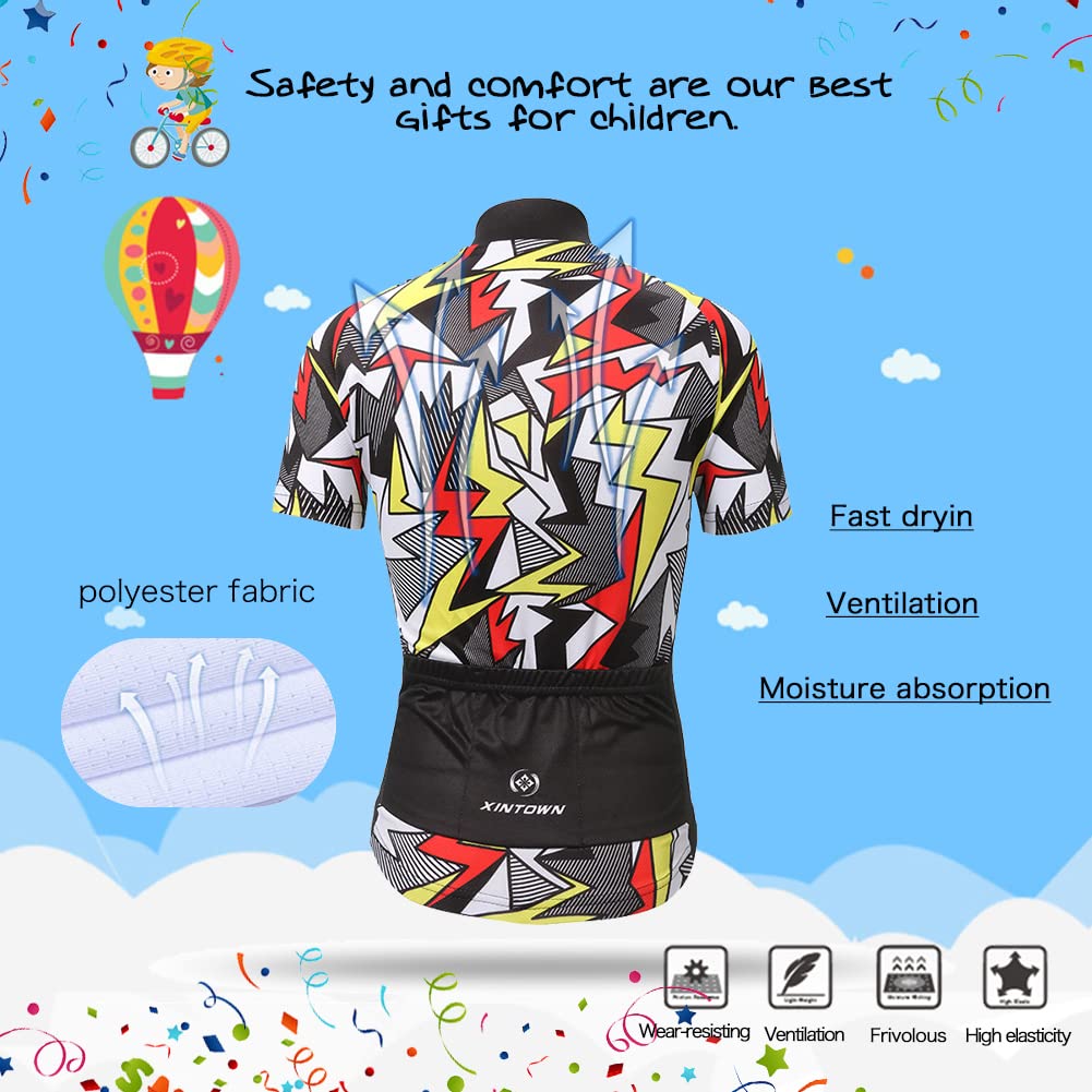 Ensemble De Vêtements De Cyclisme pour Enfants Garçons Maillots Filles Jersey À Manches Courtes + Short avec 3D Rembourré Coussin