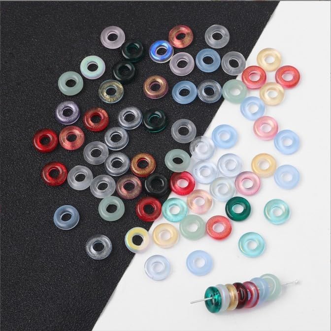100 Pcs 11mm Glass Donut Beads, Charms Glitter Round Bead Colorful Crystal Beads Loose Spacer Beads for DIY Jewelry Making Crafts, Large Hole Donut Shape - Image 7