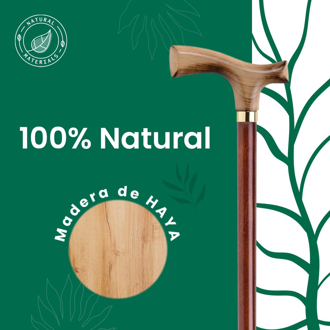 Flexor Bastón de Madera de Haya para Caminar, Diseño Ergonómico, Ligero y Elegante, Puño Decorativo, Adultos Unisex, Bastón de Paseo Marrón