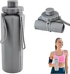 Garrafas de água dobráveis,copos portáteis dobráveis para garrafas de água,garrafas de água à prova de vazamentos sem BPA para viagens,camping,caminhadas,ciclismo,esportes ao ar livre 600ml (cinza)