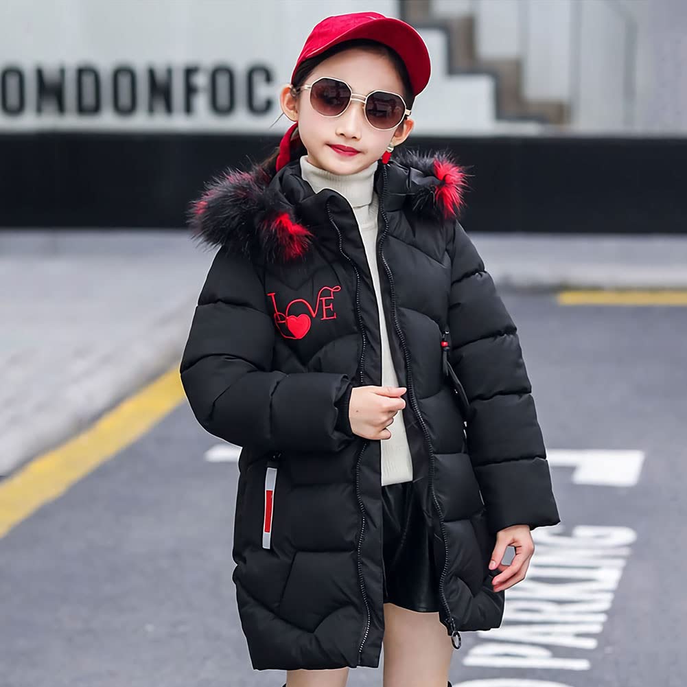 Doudoune Enfant Fille Manteau Rembourré à Capuche Fourrure Veste d'hiver Fille Blouson Epaisse Chaud Coupe-Vent