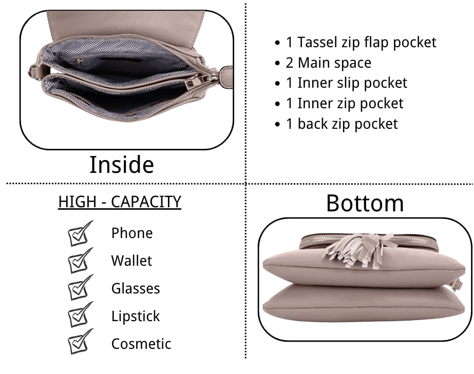 Isabelle Women's Multi Compartment Magnetic Closure Flap Crossbody with Tassel Zipper3