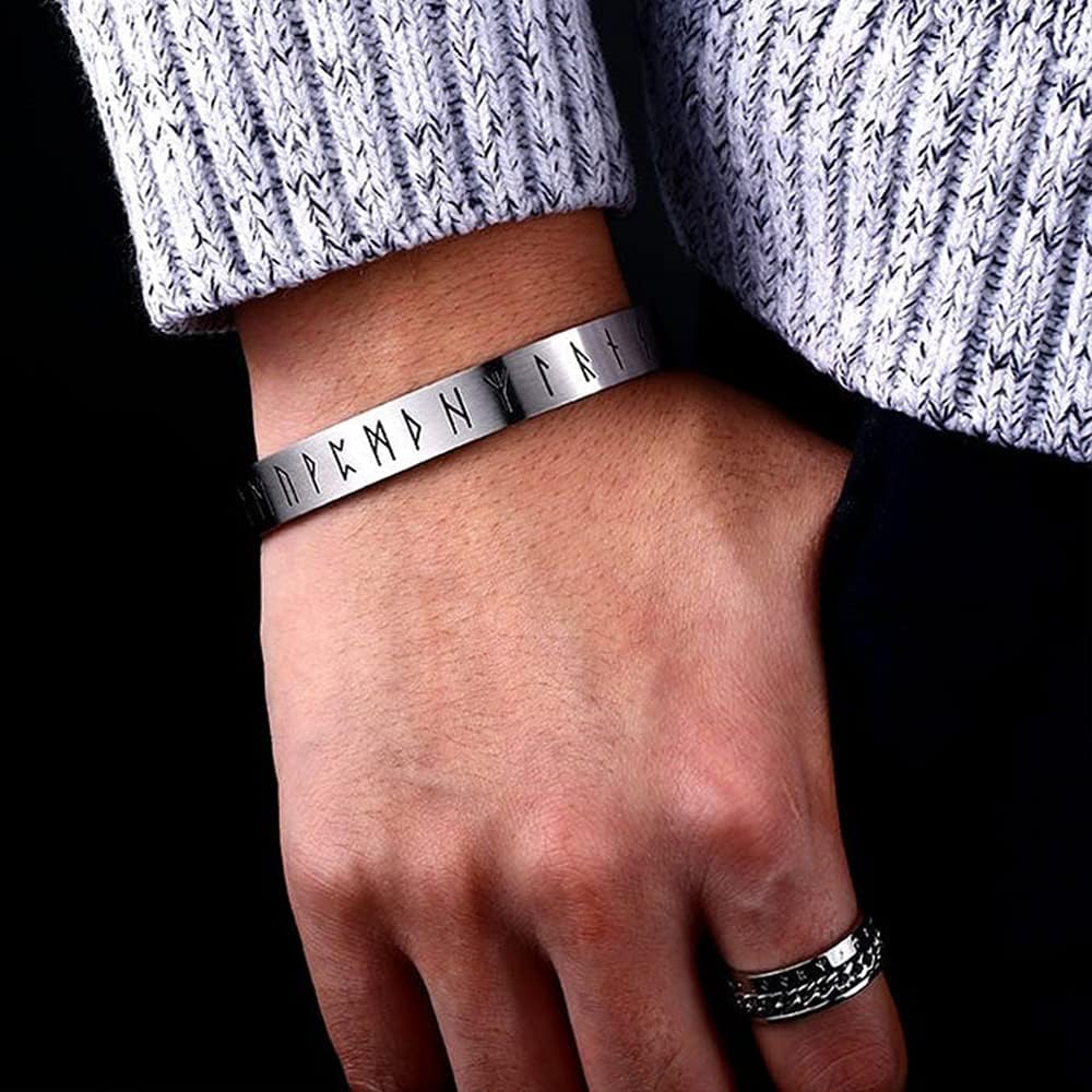 TURTLEDOVE Viking Rune Bangle Bracelet - Nordic Elder Futhark Runes Viking Cuff - Image 4
