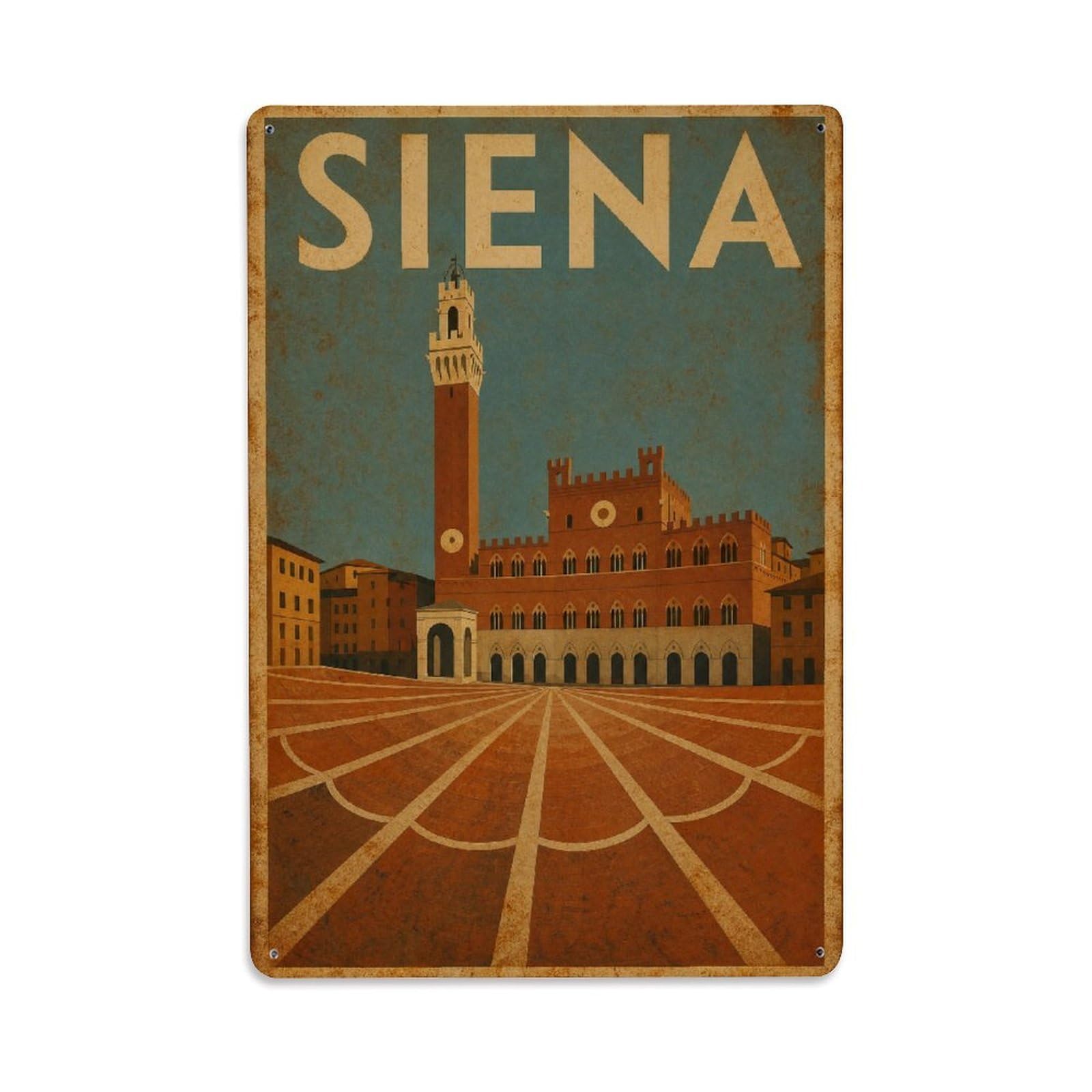 Huiyhb 8X12inch(20X30cm) Vintage Travel Siena Campo Square Shell Pattern Italy Metal Tin Sign