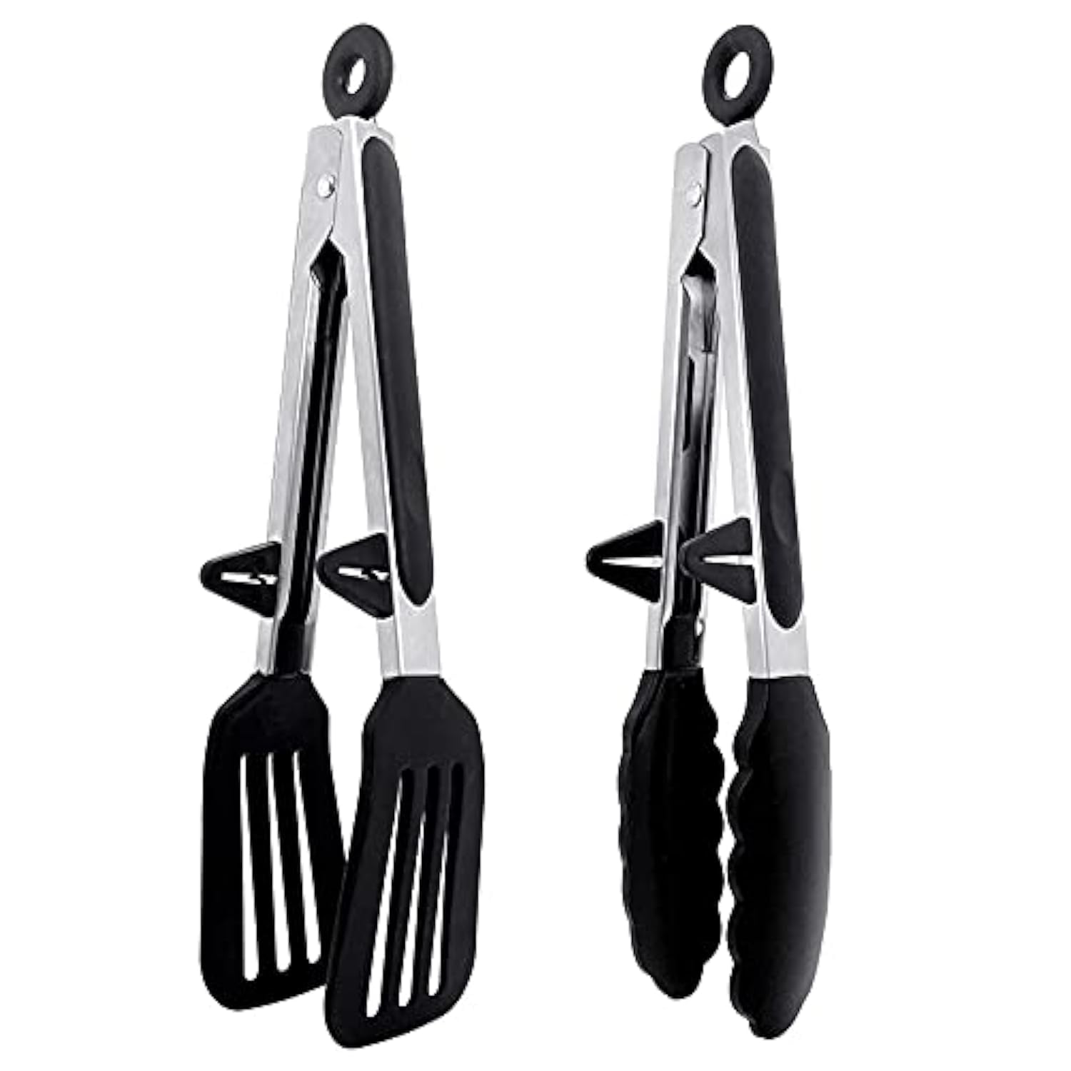 Kitchen Silicone Tongs Set of 2 - 9 Inch Non-Slip Locking BBQ & Serving Tongs with Stainless Steel Handle