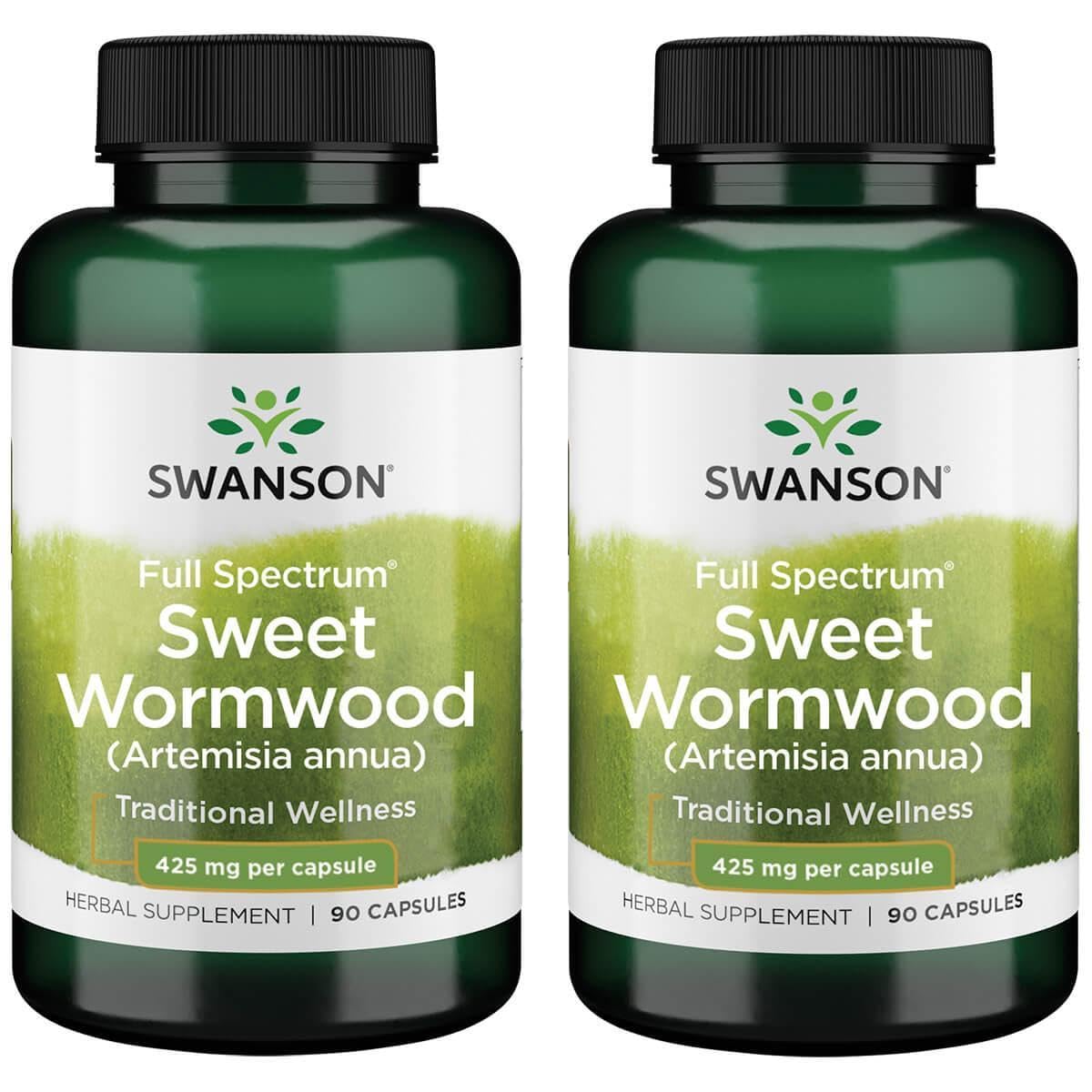 Swanson Sweet Wormwood - May Promote GI Gut Health, Microbial Balance & Digestive Health Support - Herbal Supplement with Artemisinin - (90 Capsules, 425mg Each) 2 Pack