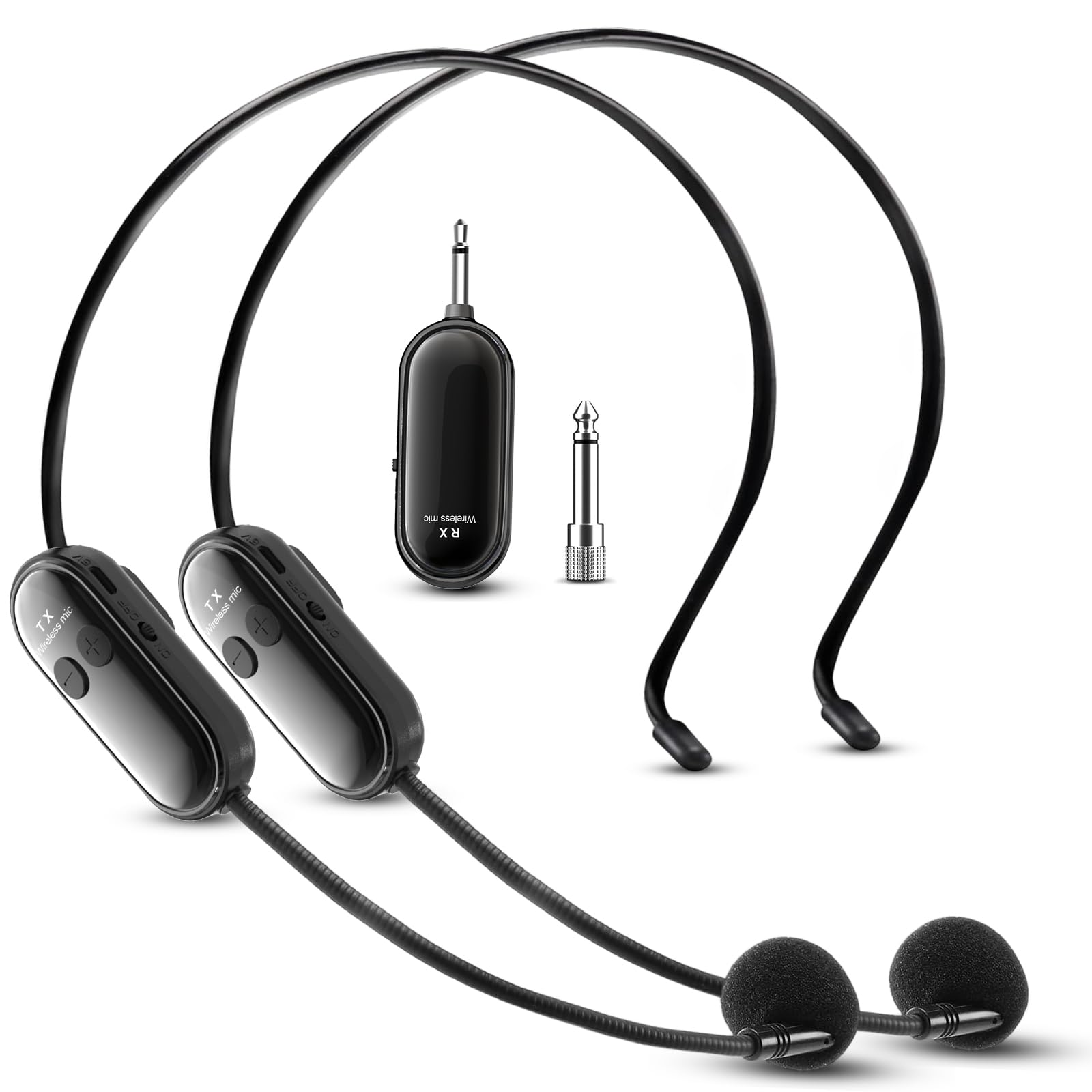 Wireless Mikrofon Headset 2 Set, Dual 2,4GHz Drahtloses Microphone, USB-C Aufladung Kabelloses Mikrofonsystem, 30m Kabelloser Übertragung, Für Unterricht Reiseleiter Yoga Fitness Konferenzen