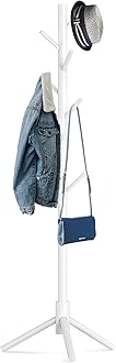 Hupmad Wooden Tree Coat Rack Stand,Sturdy Freestanding Coat Rack with 8 Hooks,3 Adjustable Height for Child Adult,Wood Coat Stand Tree with Triangular Base Fits Entryway Bedroom Office for Bags,Hats