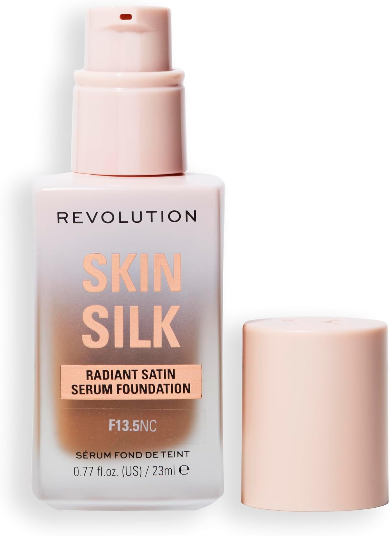 Revolution Beauty, Skin Silk Serum Foundation, Light to Medium Coverage, Lightweight & Radiant Finish, Contains Hyaluronic Acid, F13.5 Dark Skin Tones, 0.77 Fl. Oz.