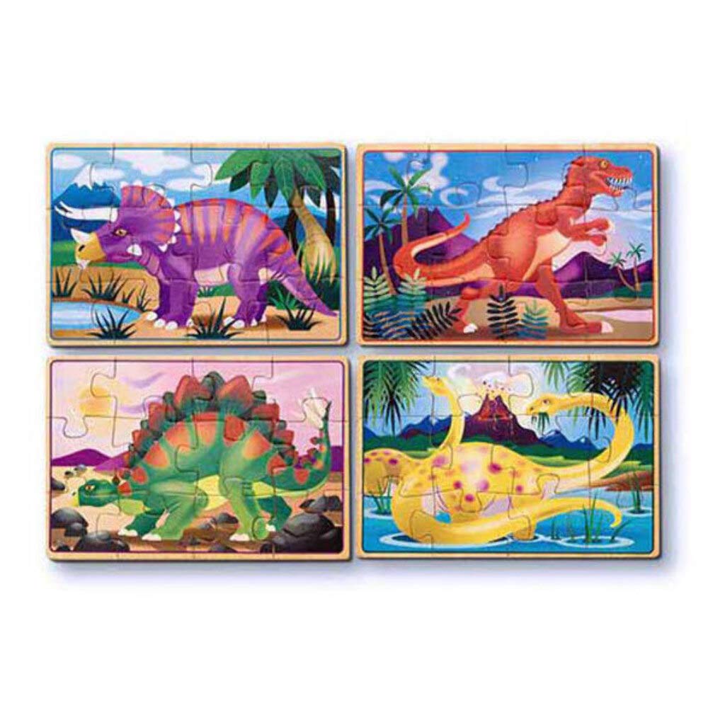 Melissa & Doug Dinozaury 4 w 1 drewniane puzzle w pudełku do przechowywania, 48 sztuk (artykuł # FOURDINO)