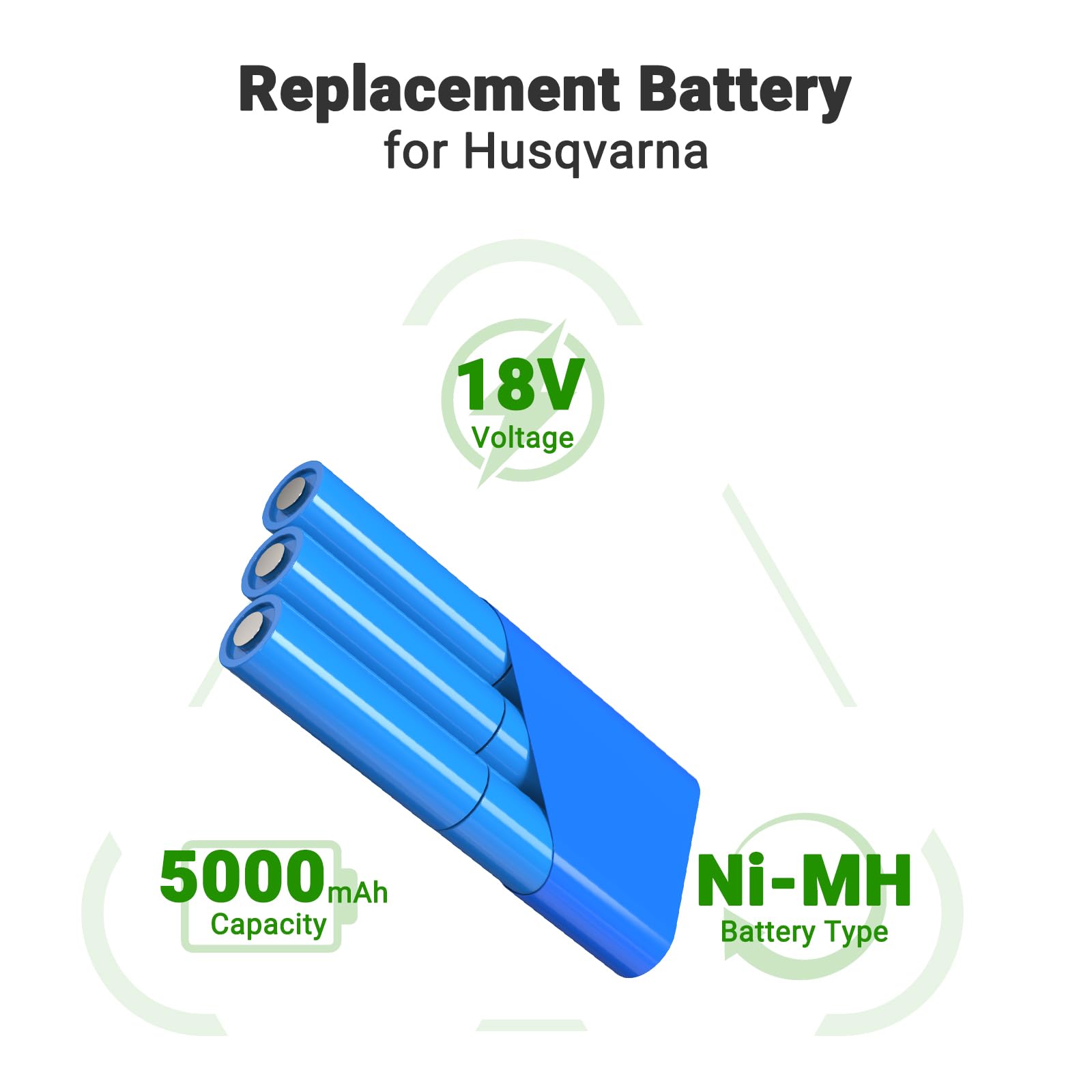 Batteria NI-MH di ricambio da 18V 5000mAh per i tosaerba robotici Husqvarna Automower 210C, 220AC, 230ACX, 260ACX, 265ACX, Solar Hybrid, G2 2004-2006, 535120901, 540059601, AU-18C, AU-18V