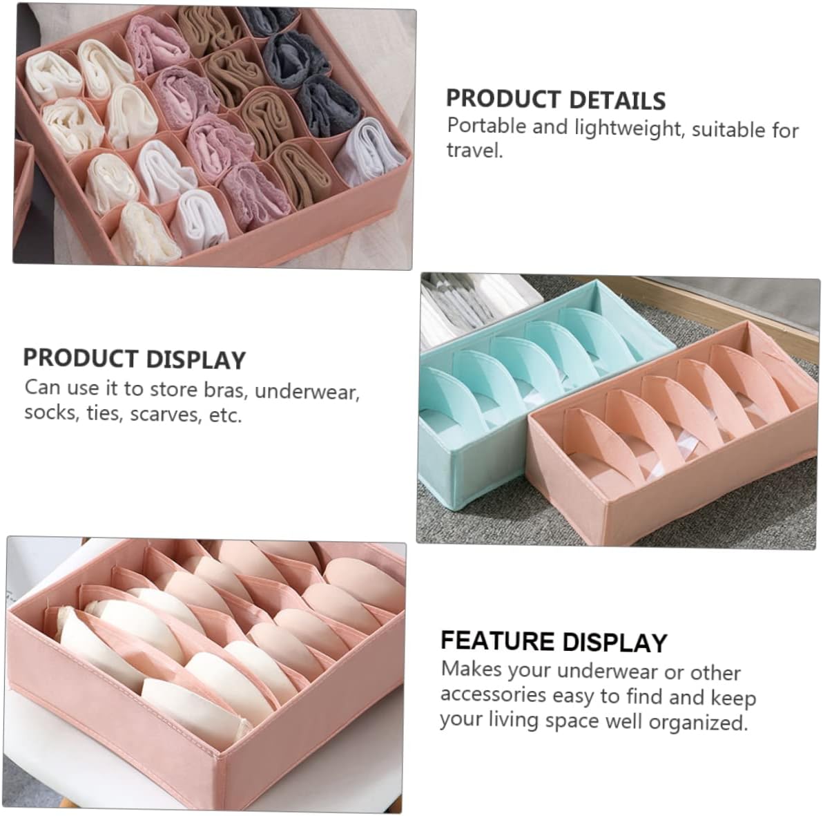 Underwear Storage Box for Bras Socks Panties Portable Lightweight Organizer for Closet Dresser Travel Space Saving Clothes Storage Case