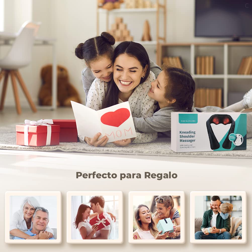 ELEHOT-Store Masajeador de Cuello y Hombros con Calor, 4D Shiatsu Masajeador Cervical y Espalda, Intensidad Ajustable, para Relajación en Casa, Oficina - Regalos Mujeres y Hombres