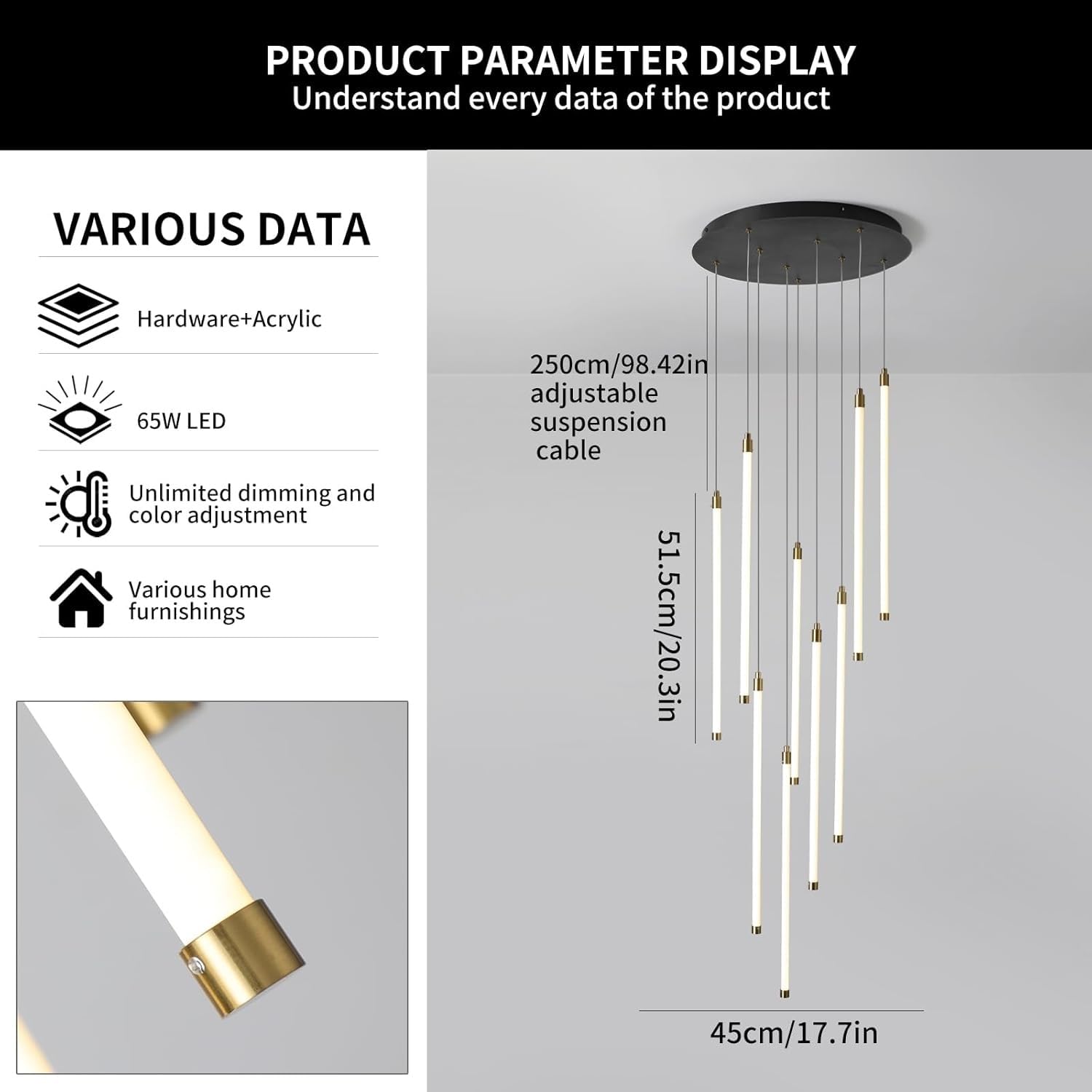 Żyrandol nowoczesny LED schody 9 świateł długi przedpokój lampa wisząca do wysokiego sufitu czarny liniowa lampa wisząca z pilotem ściemnialne oświetlenie wysokiego sufitu do schodów salon we