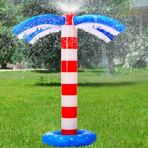 Foilswirl Summer Inflatable Sprinkler 59 x 20.5 Inch American Flag Sprinkler Outdoor Water Game...